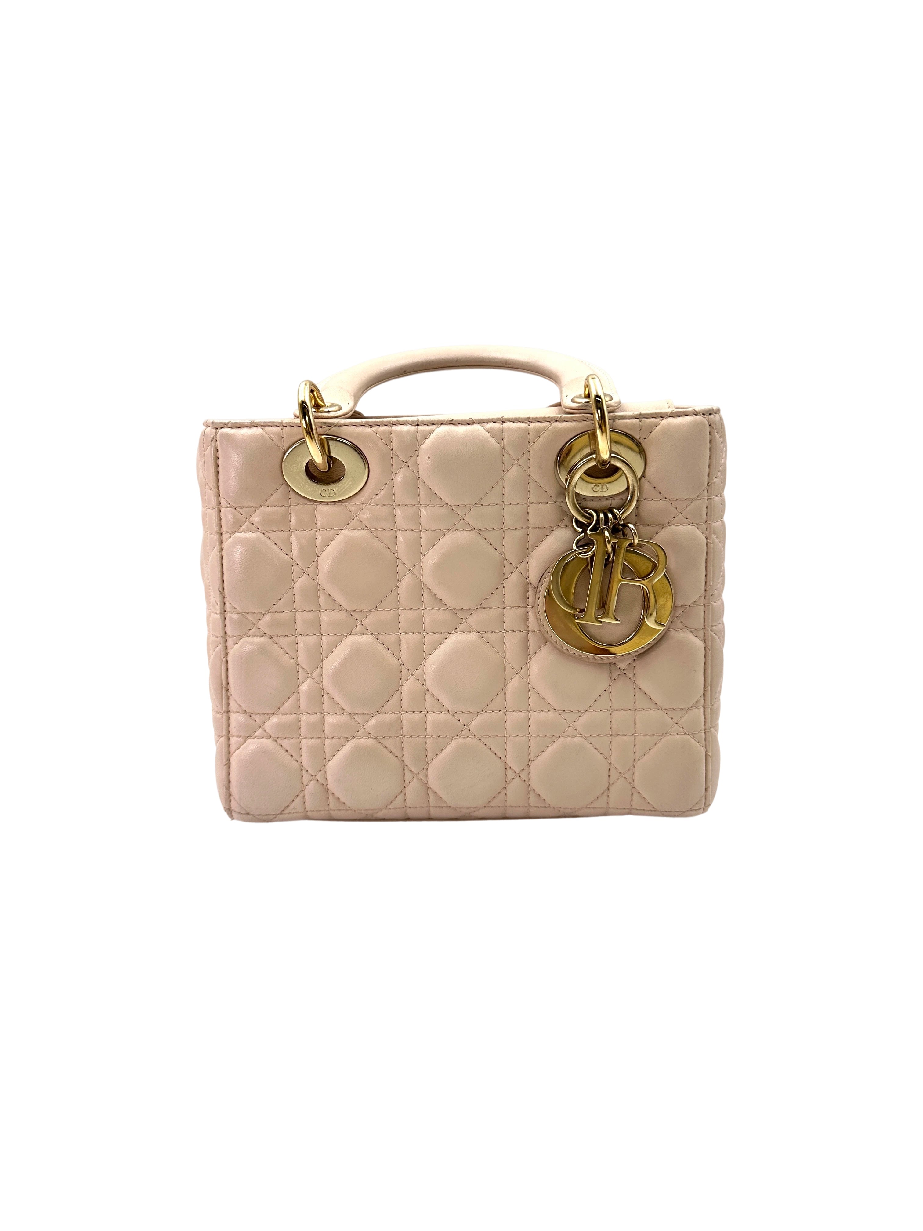 Christian Dior Lady Dior White Cannage Leather Handle Bag With Customizable Shoulder Strap DR599