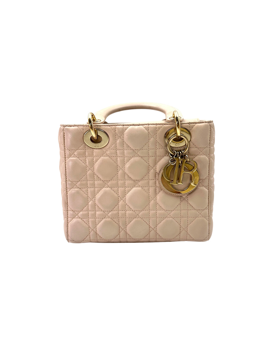 Christian Dior Lady Dior White Cannage Leather Handle Bag With Customizable Shoulder Strap DR599