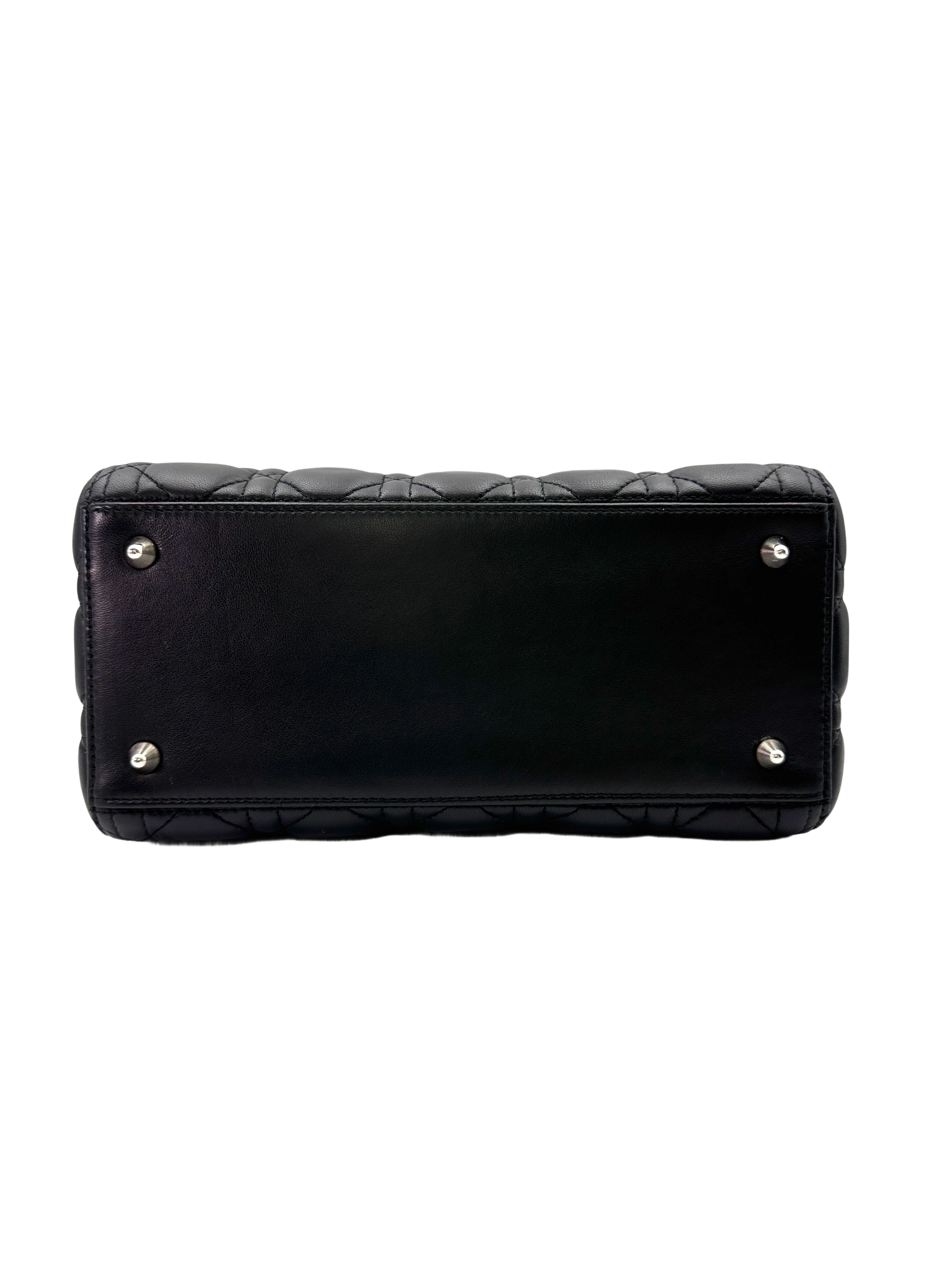 Christian Dior Lady Dior Black Cannage Leather Handle Bag With Silver Charms DR598