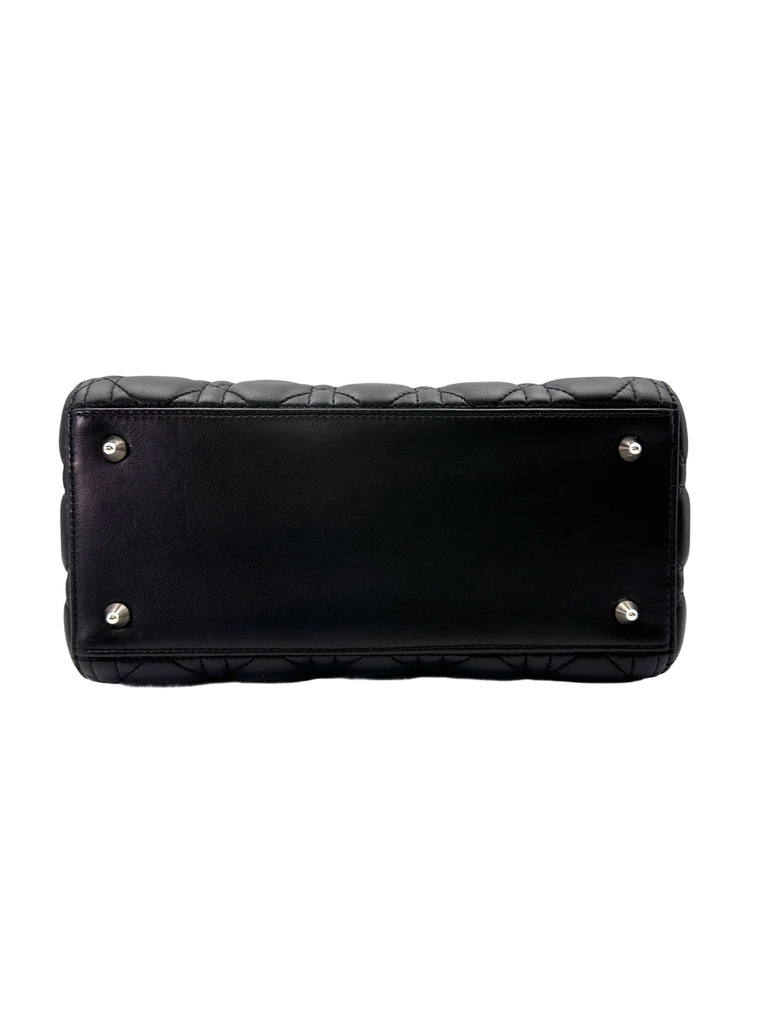 Christian Dior Lady Dior Black Cannage Leather Handle Bag With Silver Charms DR598