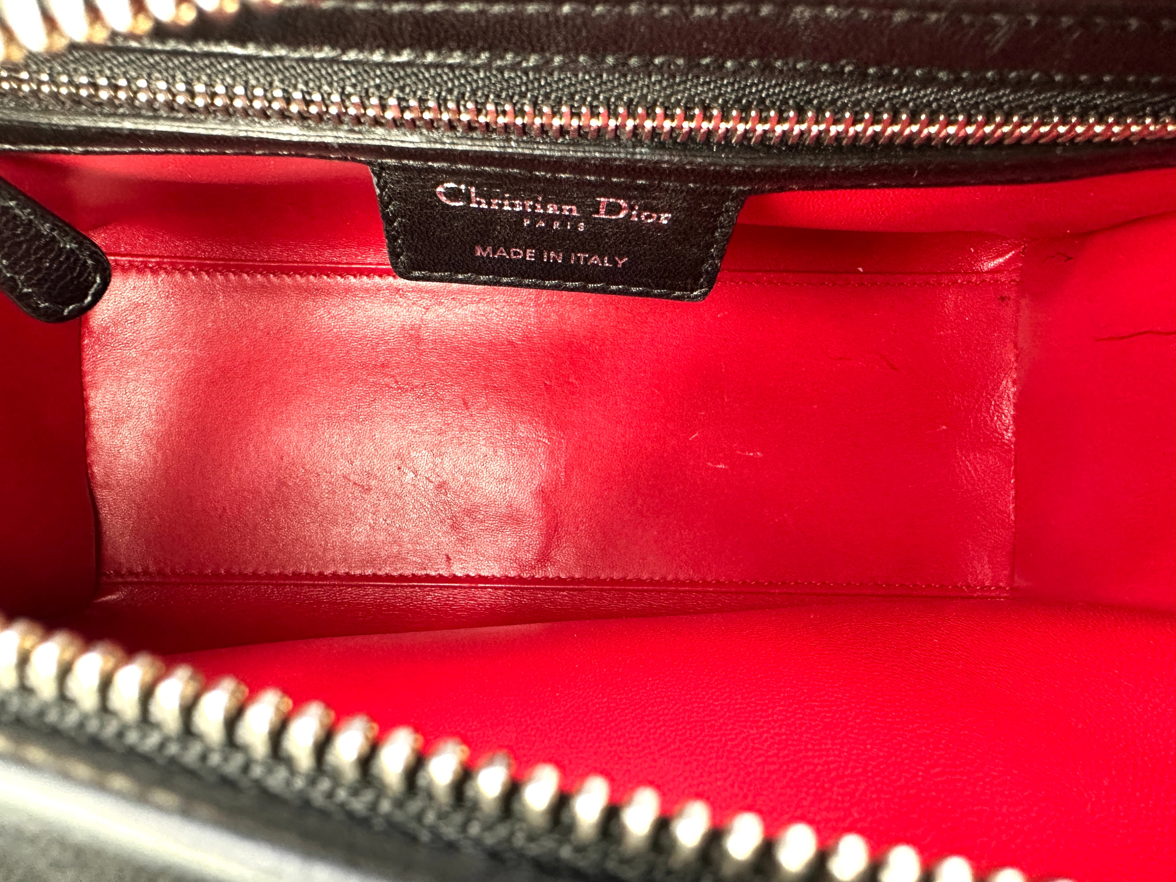 Christian Dior Lady Dior Black Cannage Leather Handle Bag With Silver Charms DR598