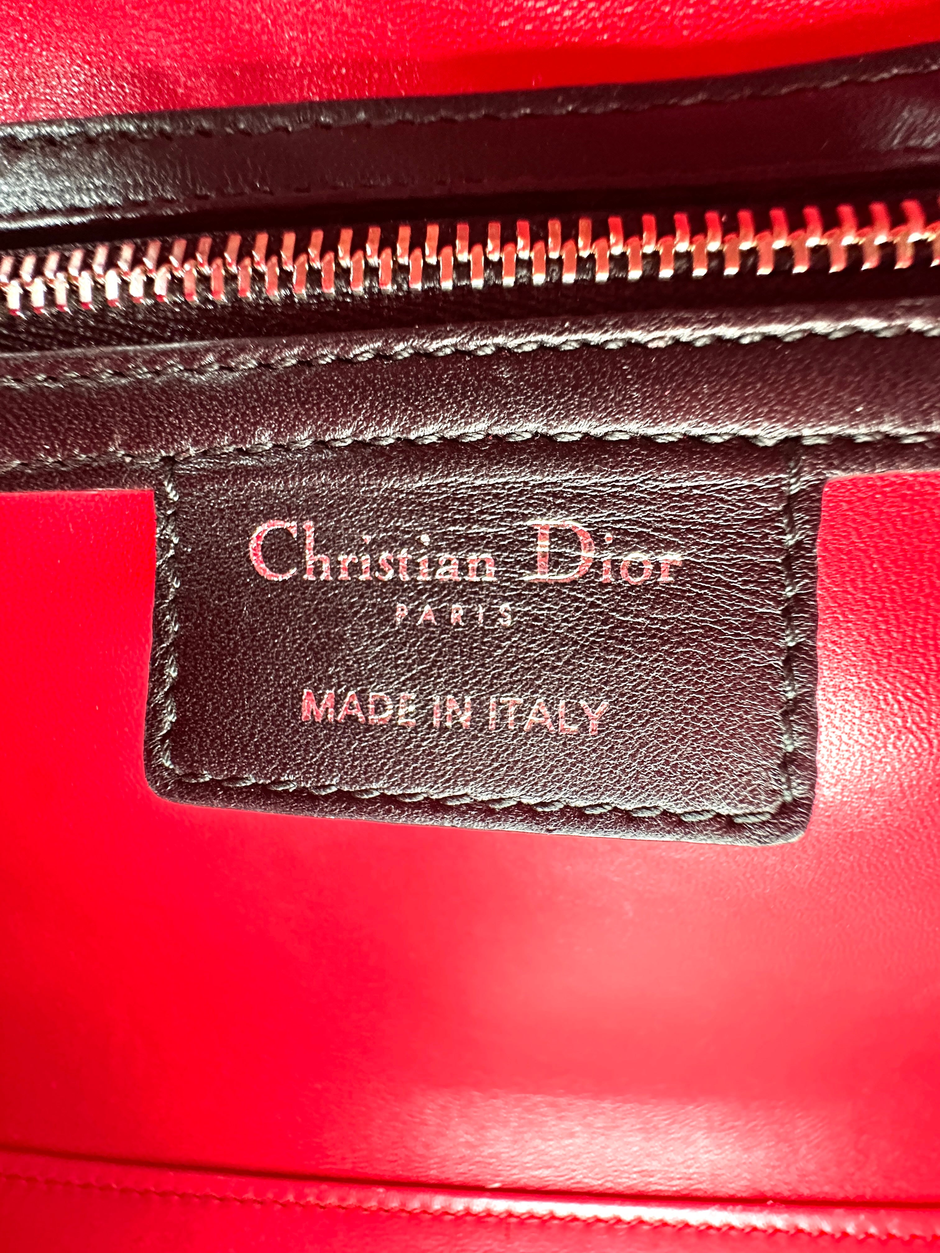 Christian Dior Lady Dior Black Cannage Leather Handle Bag With Silver Charms DR598