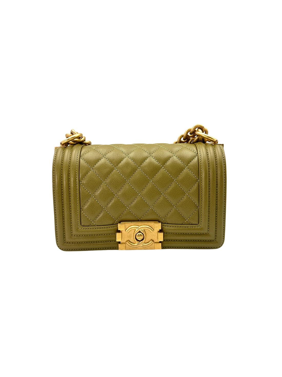 Chanel LeBoy Lime Green Quilted Leather Small Size Flap Bag With Gold Buckle(GL***4C) CC1616