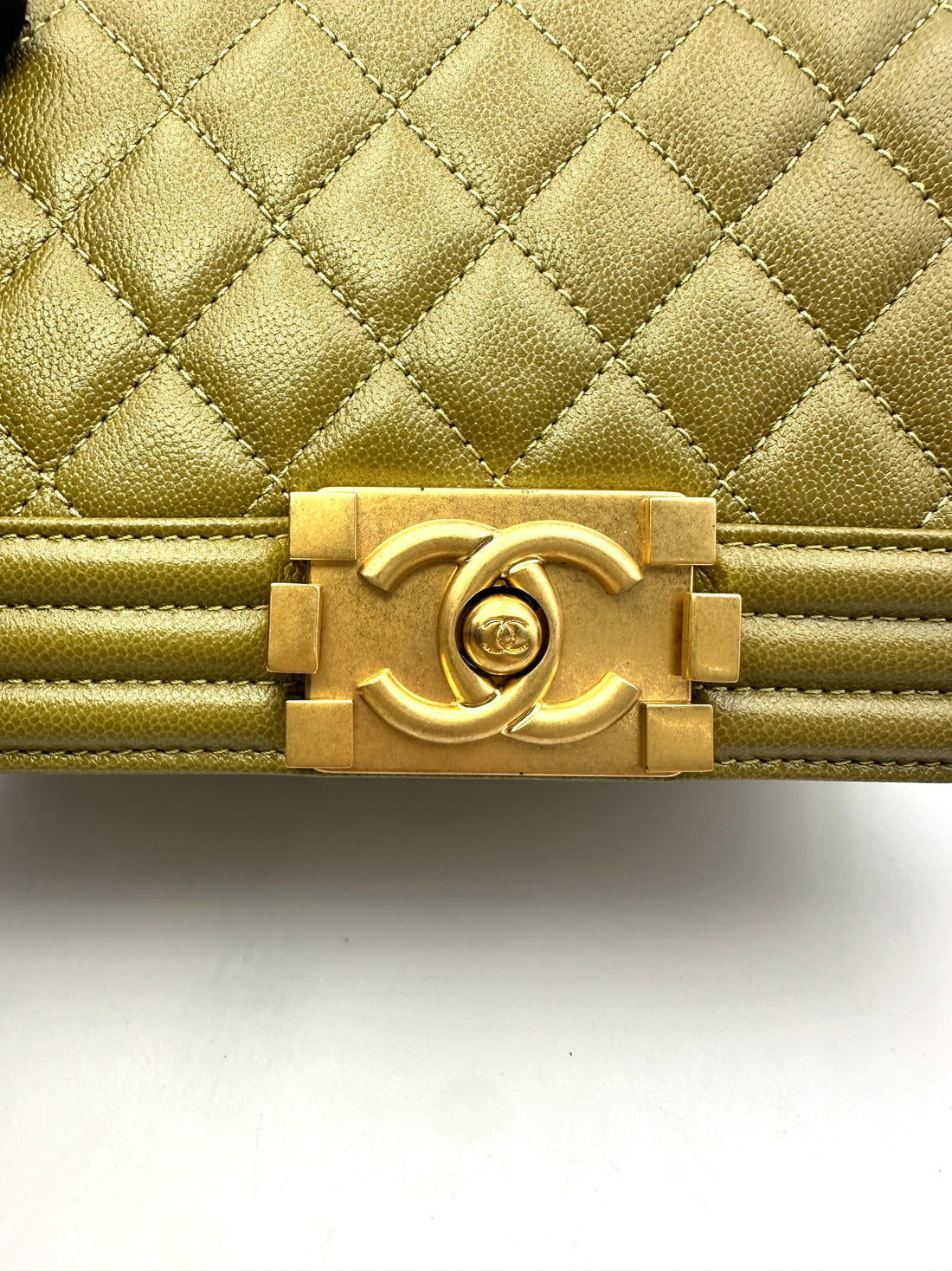 Chanel LeBoy Lime Green Quilted Leather Small Size Flap Bag With Gold Buckle(GL***4C) CC1616