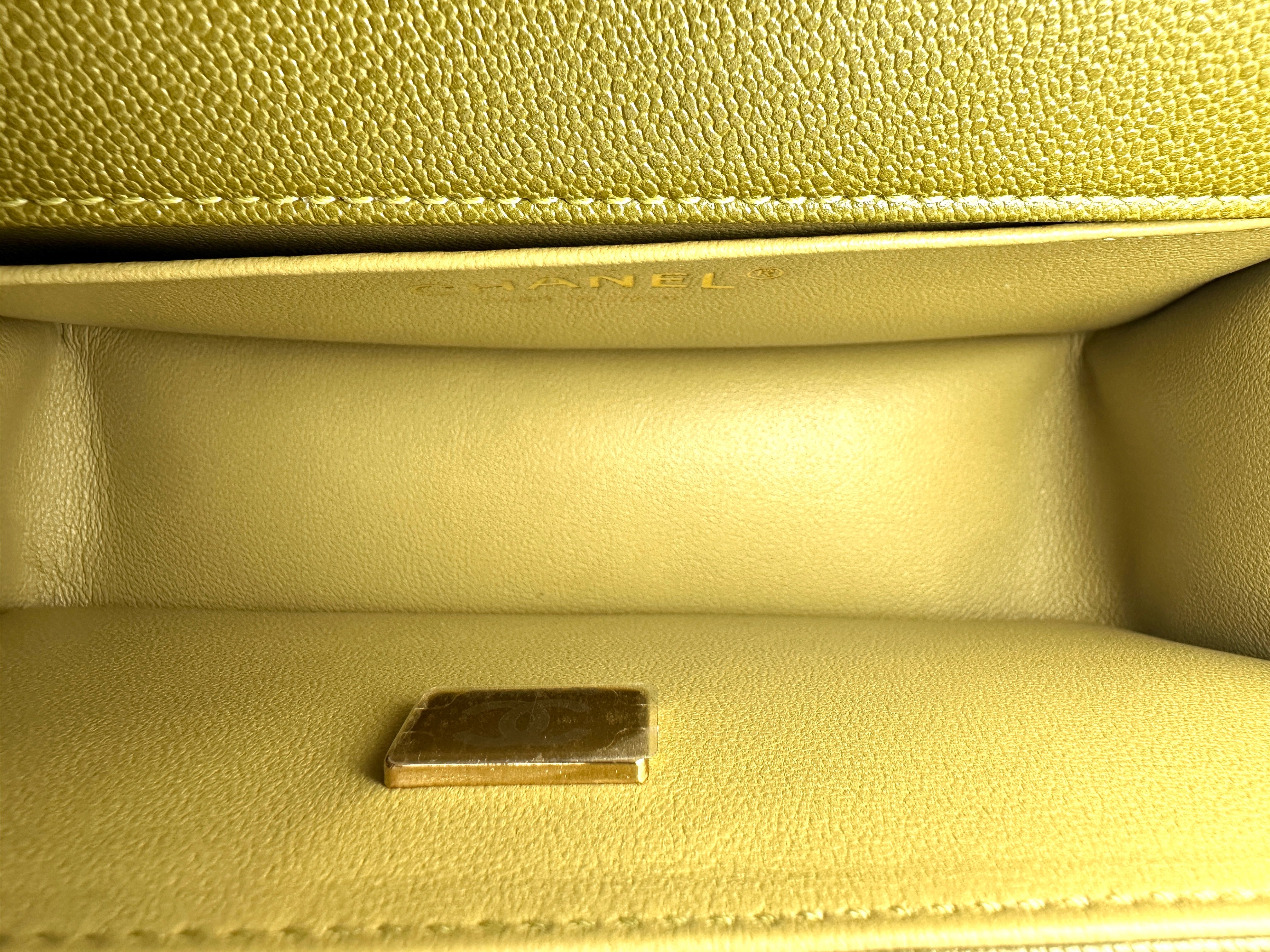Chanel LeBoy Lime Green Quilted Leather Small Size Flap Bag With Gold Buckle(GL***4C) CC1616