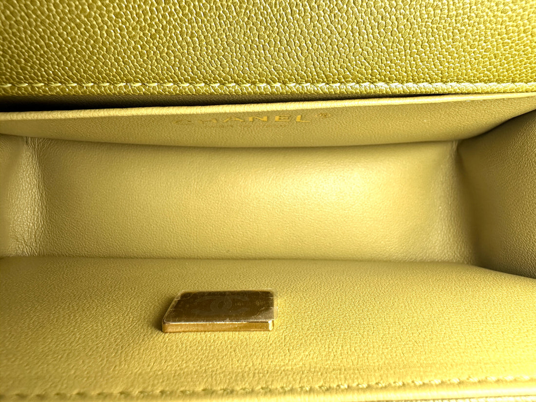 Chanel LeBoy Lime Green Quilted Leather Small Size Flap Bag With Gold Buckle(GL***4C) CC1616