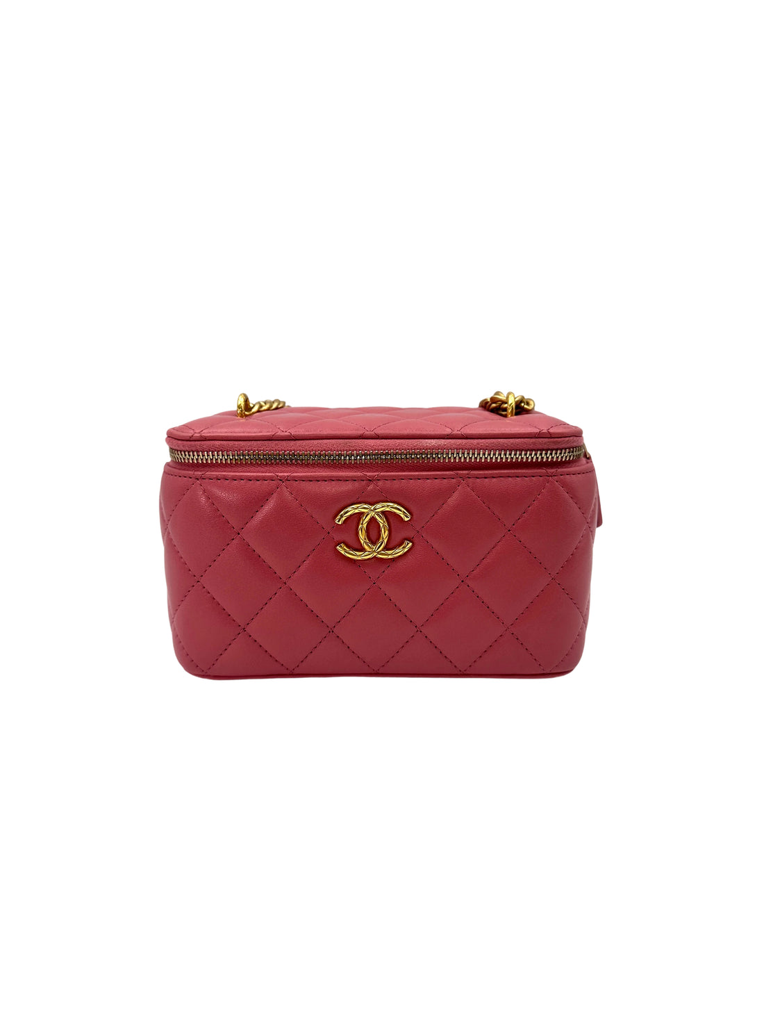 Chanel Pink Quilted Lambskin Vanity Case With Gold Hardware CC1617
