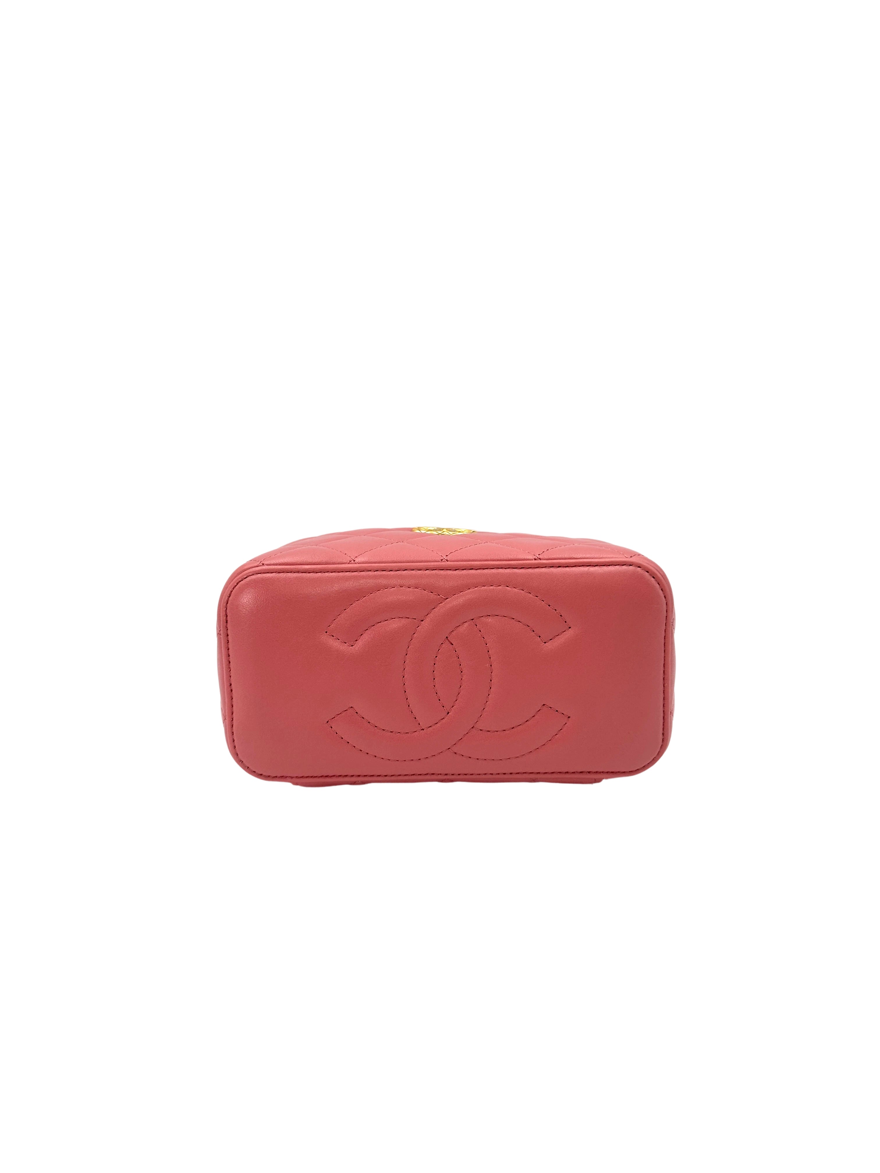 Chanel Pink Quilted Lambskin Vanity Case With Gold Hardware CC1617