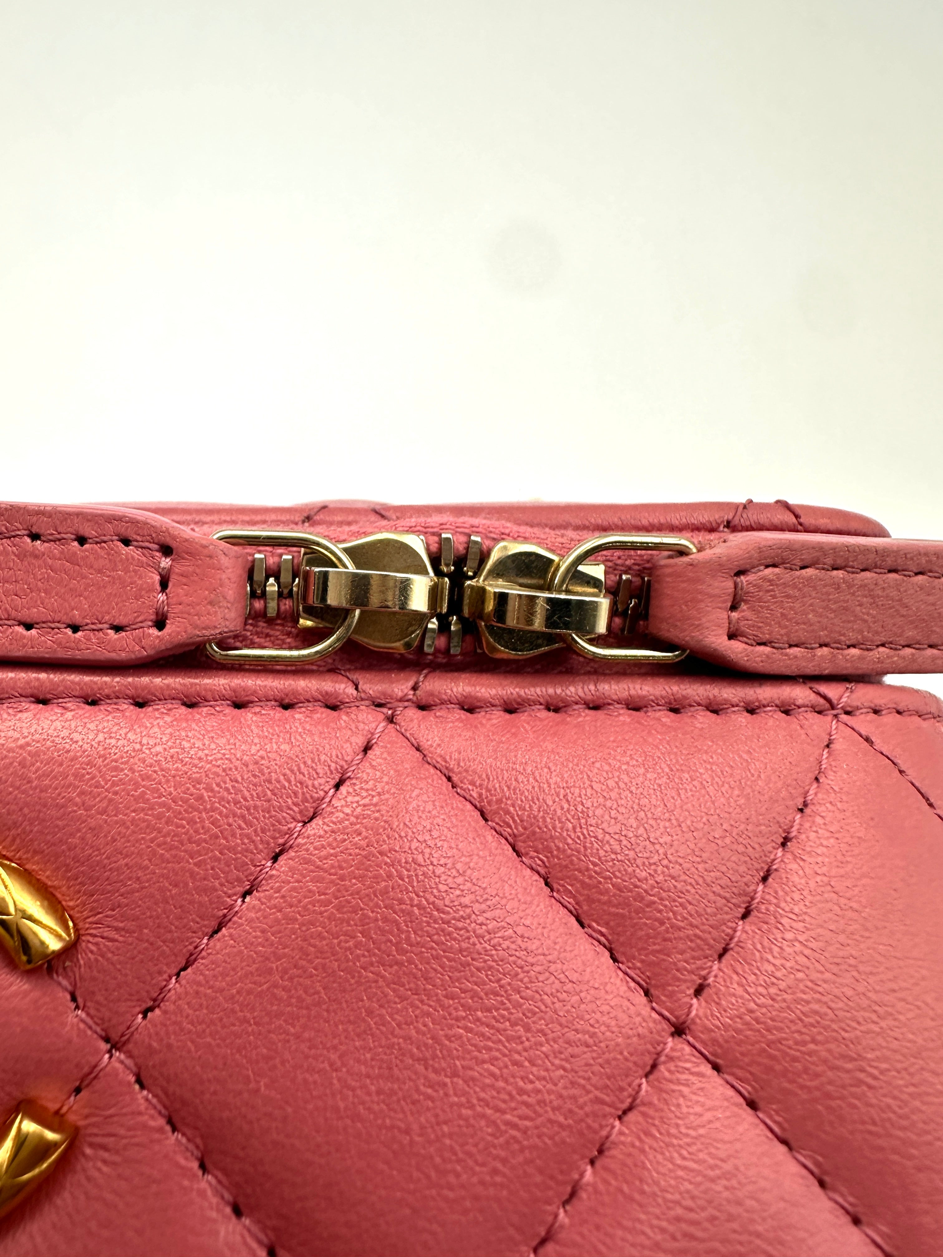 Chanel Pink Quilted Lambskin Vanity Case With Gold Hardware CC1617