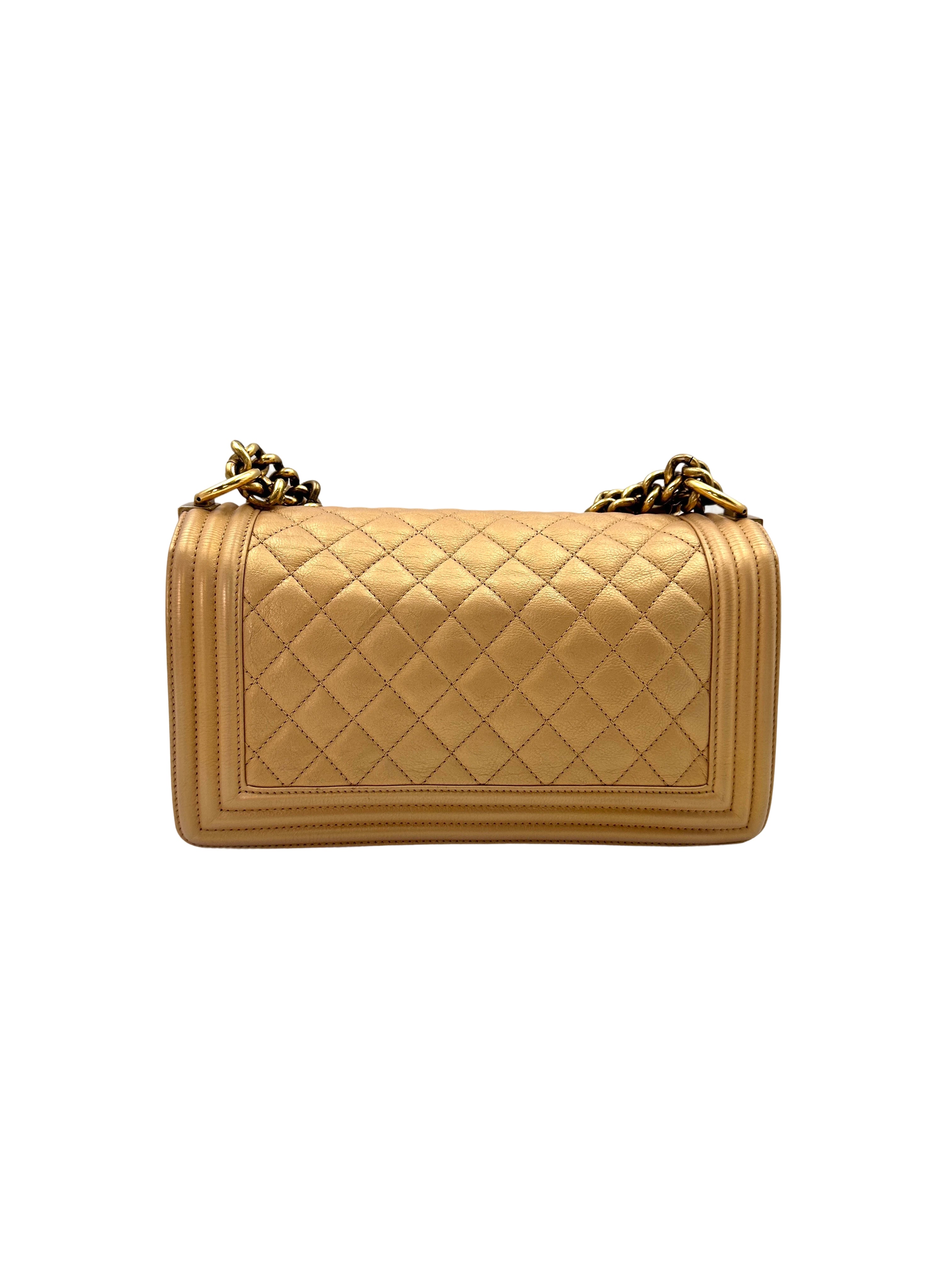 Chanel LeBoy Gold Quilted Leather Flap Bag With Gold Buckle(20***54) CC1618