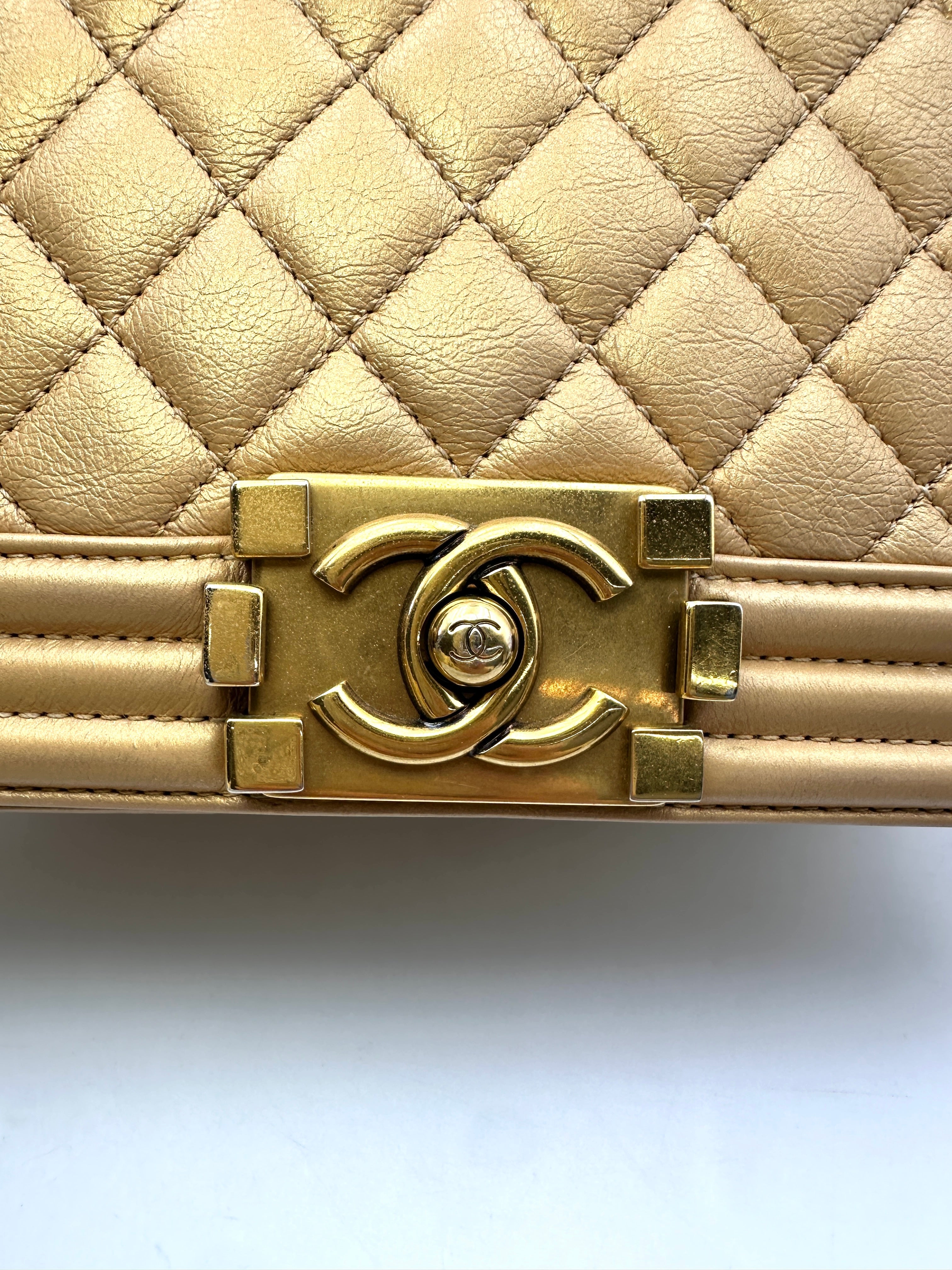 Chanel LeBoy Gold Quilted Leather Flap Bag With Gold Buckle(20***54) CC1618