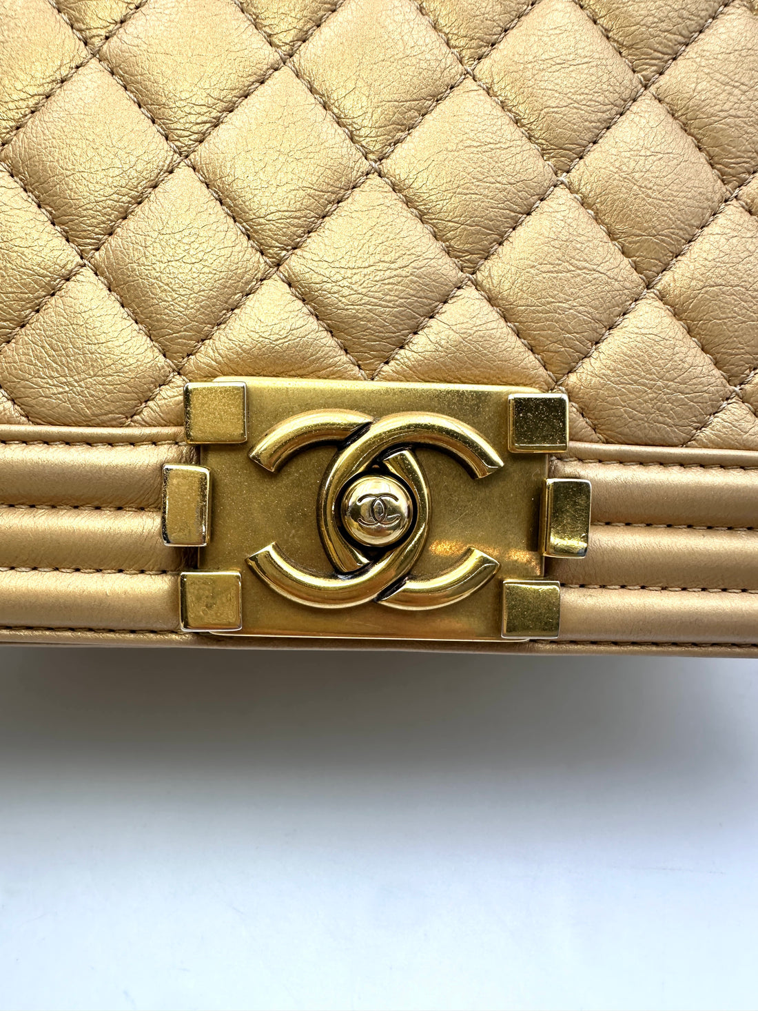 Chanel LeBoy Gold Quilted Leather Flap Bag With Gold Buckle(20***54) CC1618