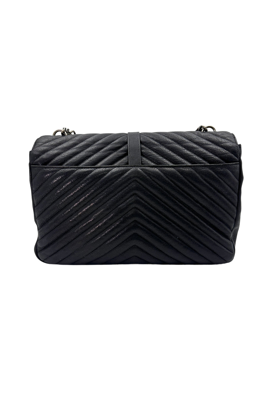 Saint Laurent College Black Chevron Quilted Leather Large Size Flap Bag SL179