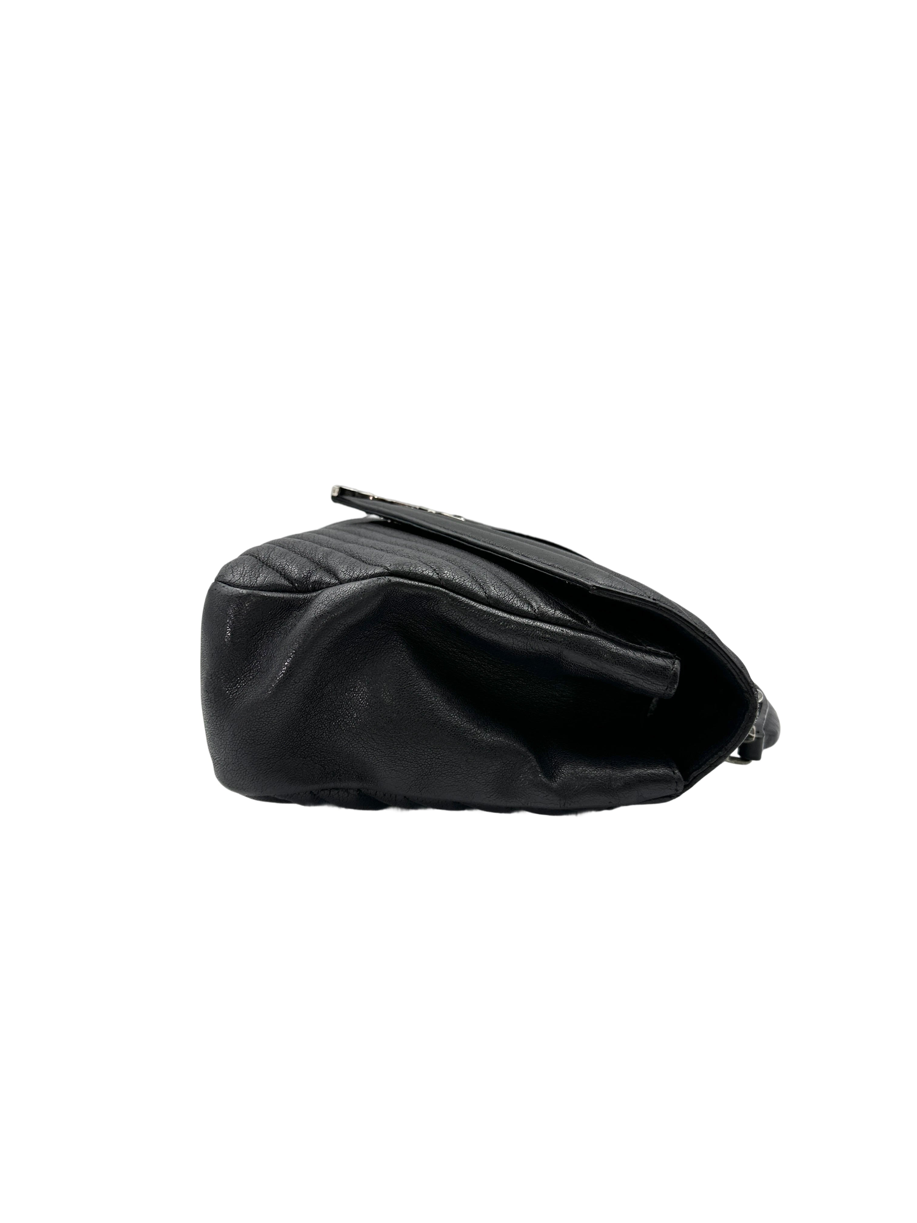Saint Laurent College Black Chevron Quilted Leather Large Size Flap Bag SL179