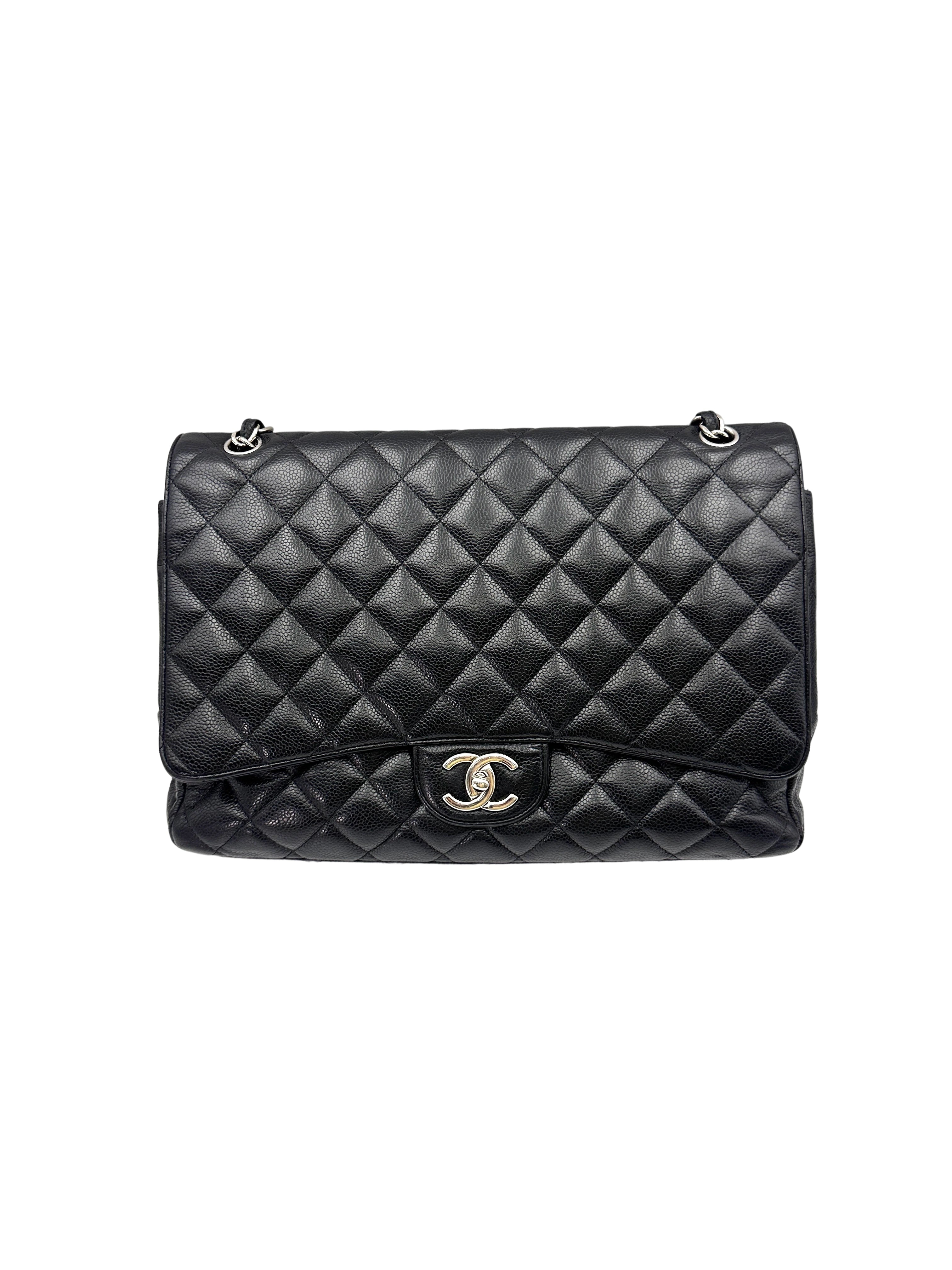 Chanel Classic Flap Black Quilted Calfskin Jumbo Shoulder Bag With Silver Buckle(15***65) CC1625