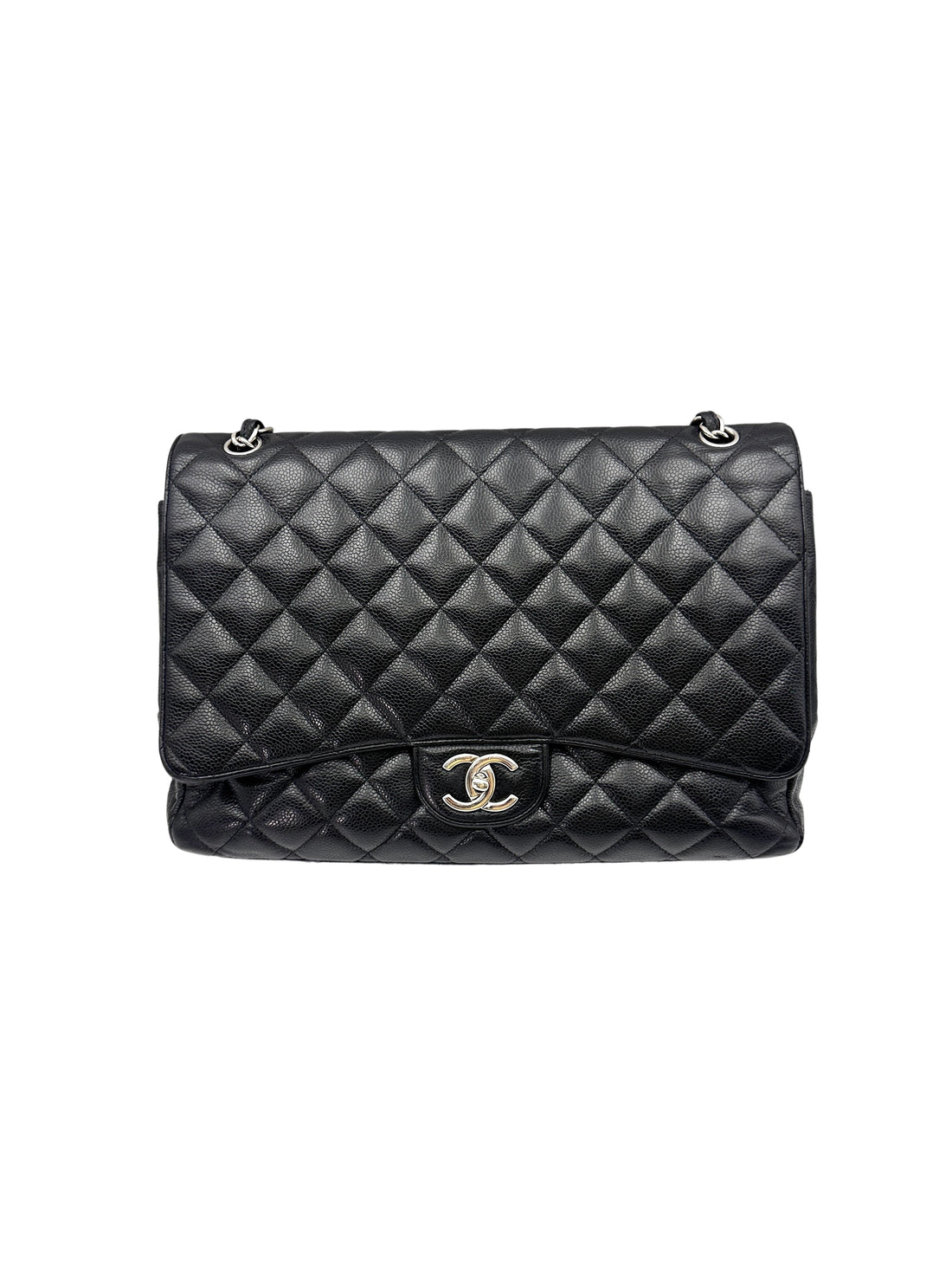 Chanel Classic Flap Black Quilted Calfskin Jumbo Shoulder Bag With Silver Buckle(15***65) CC1625