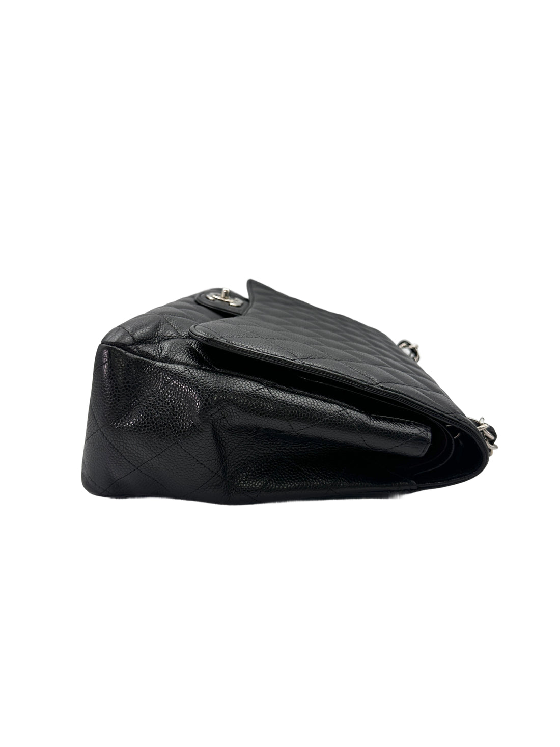 Chanel Classic Flap Black Quilted Calfskin Jumbo Shoulder Bag With Silver Buckle(15***65) CC1625