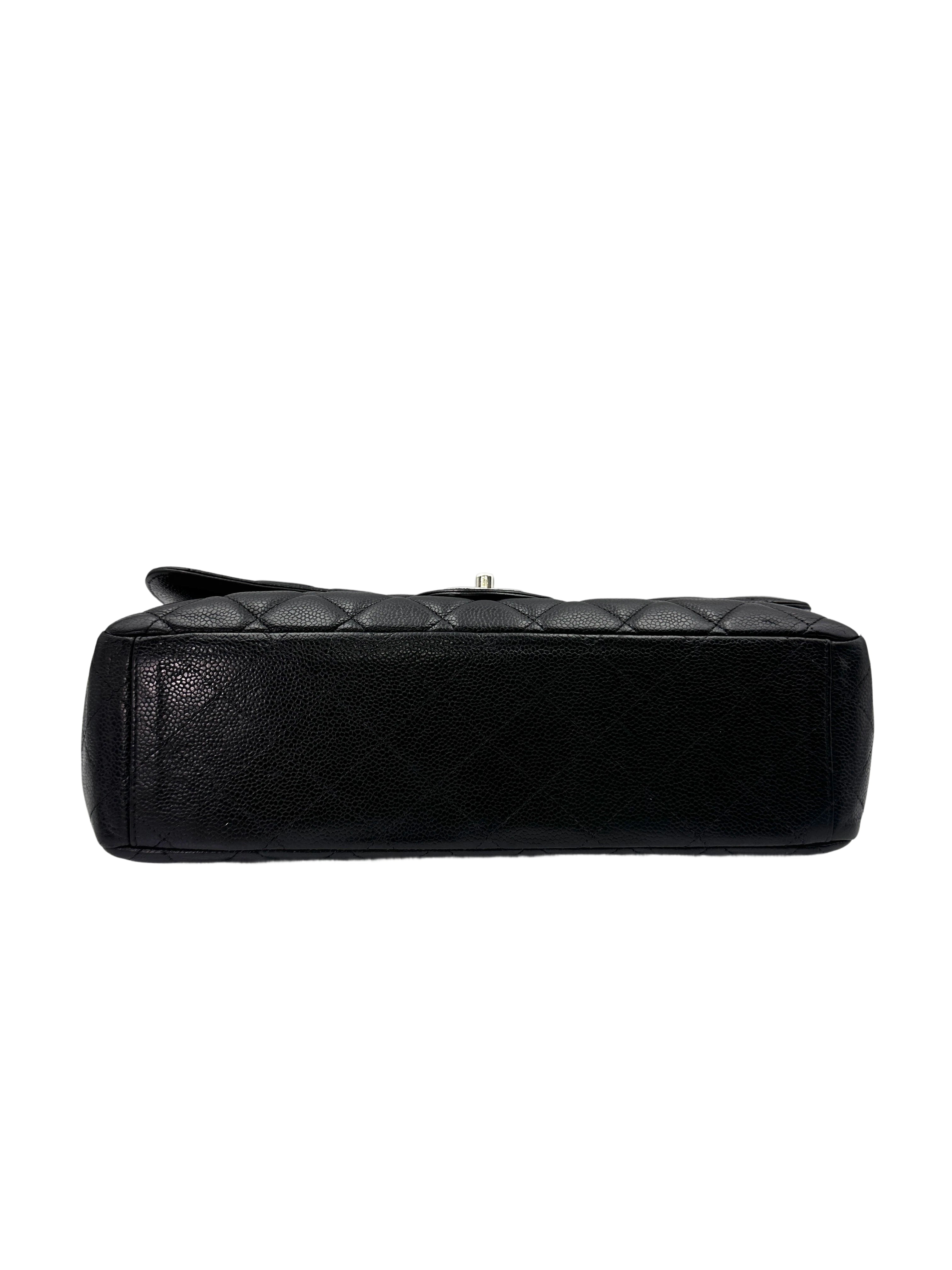 Chanel Classic Flap Black Quilted Calfskin Jumbo Shoulder Bag With Silver Buckle(15***65) CC1625