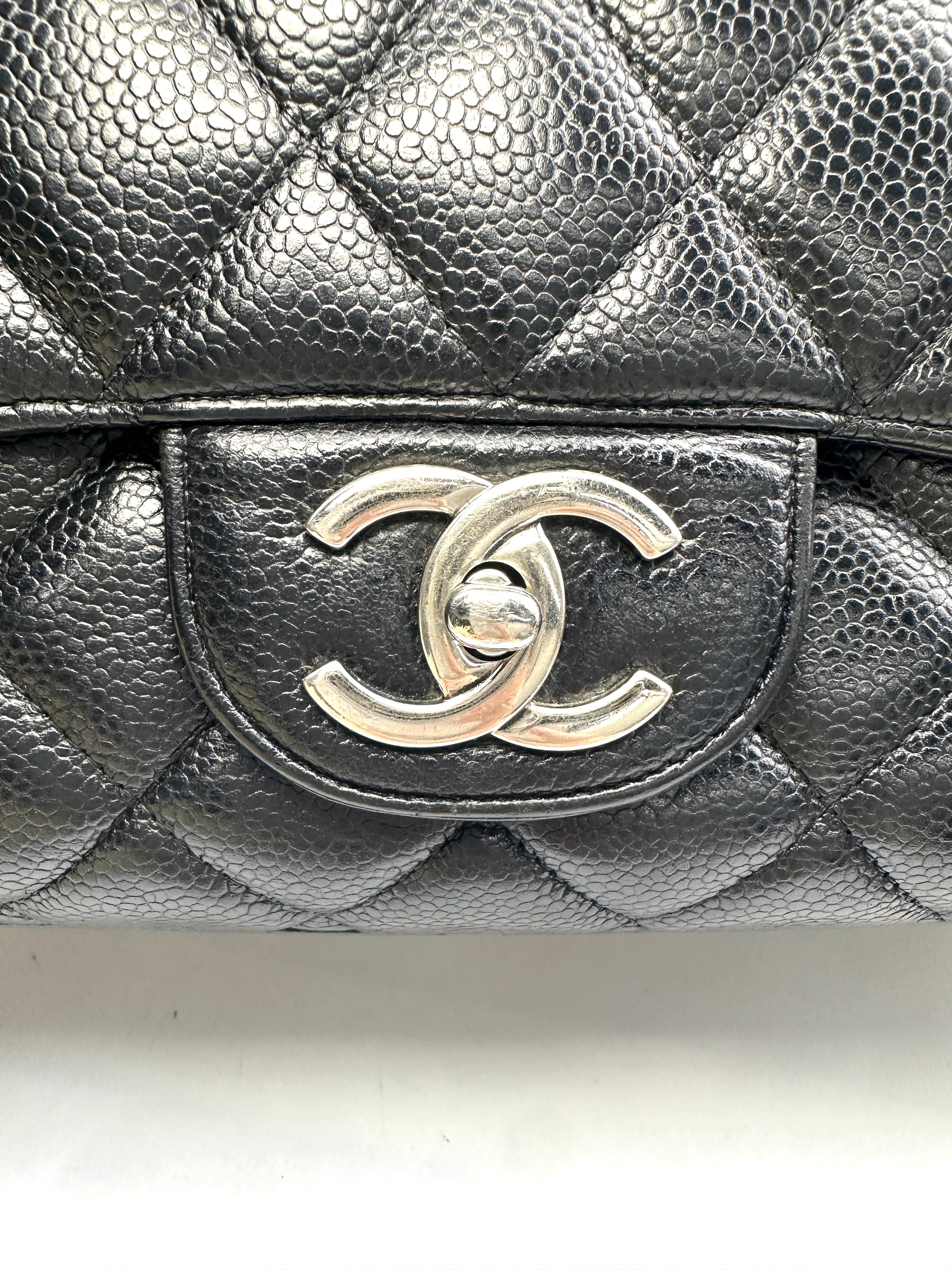 Chanel Classic Flap Black Quilted Calfskin Jumbo Shoulder Bag With Silver Buckle(15***65) CC1625