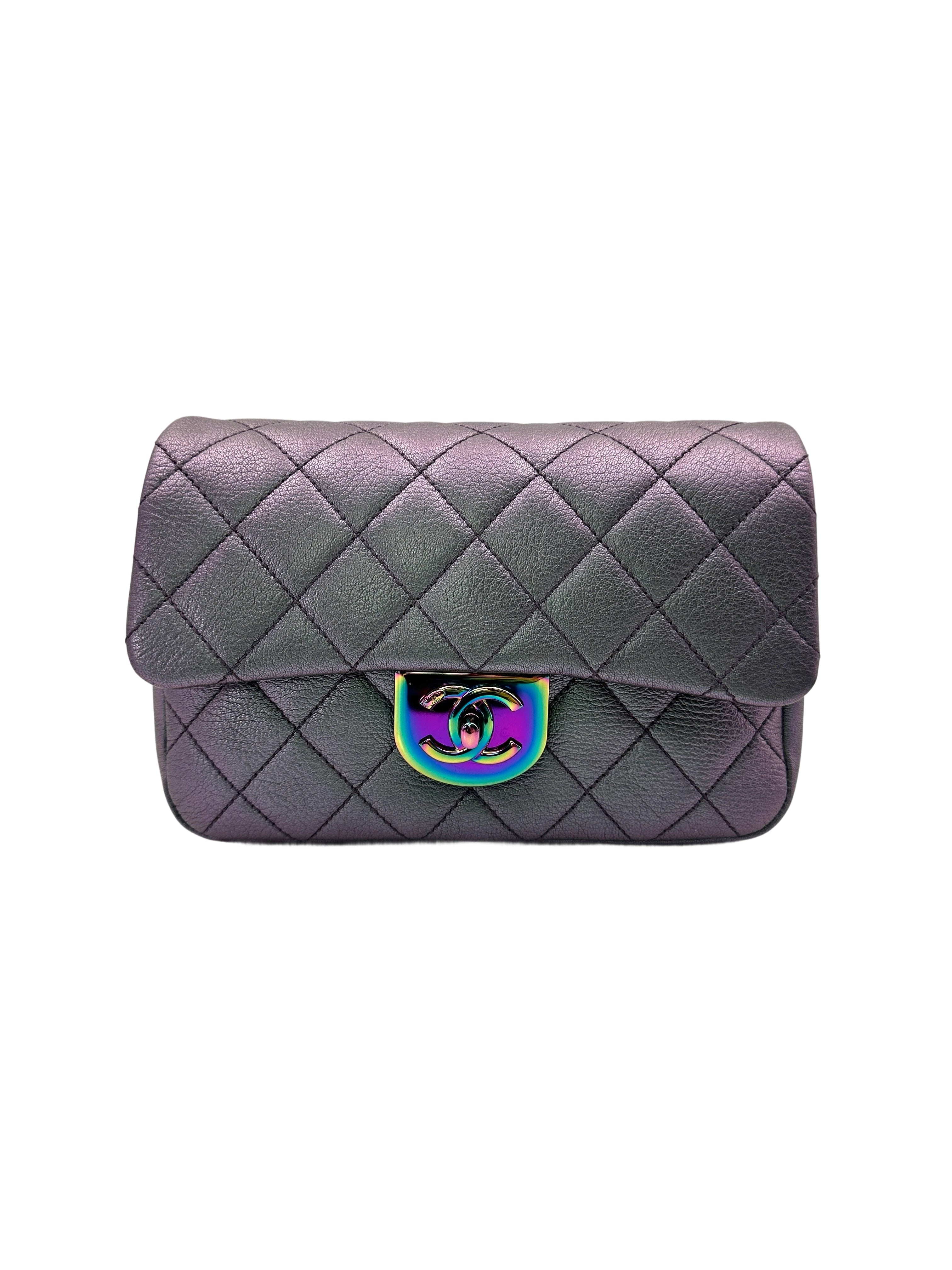 Chanel Iridescent Purple Quilted Leather Flap Bag With Rainbow Hardware(21***71) IRIS098