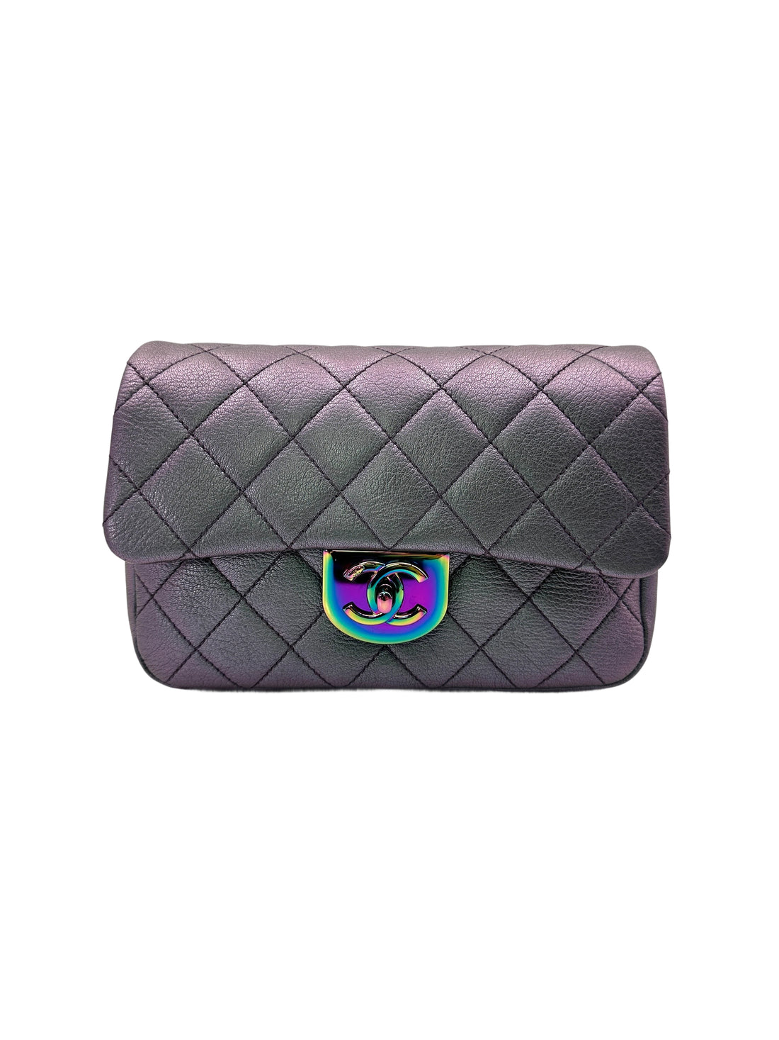 Chanel Iridescent Purple Quilted Leather Flap Bag With Rainbow Hardware(21***71) IRIS098