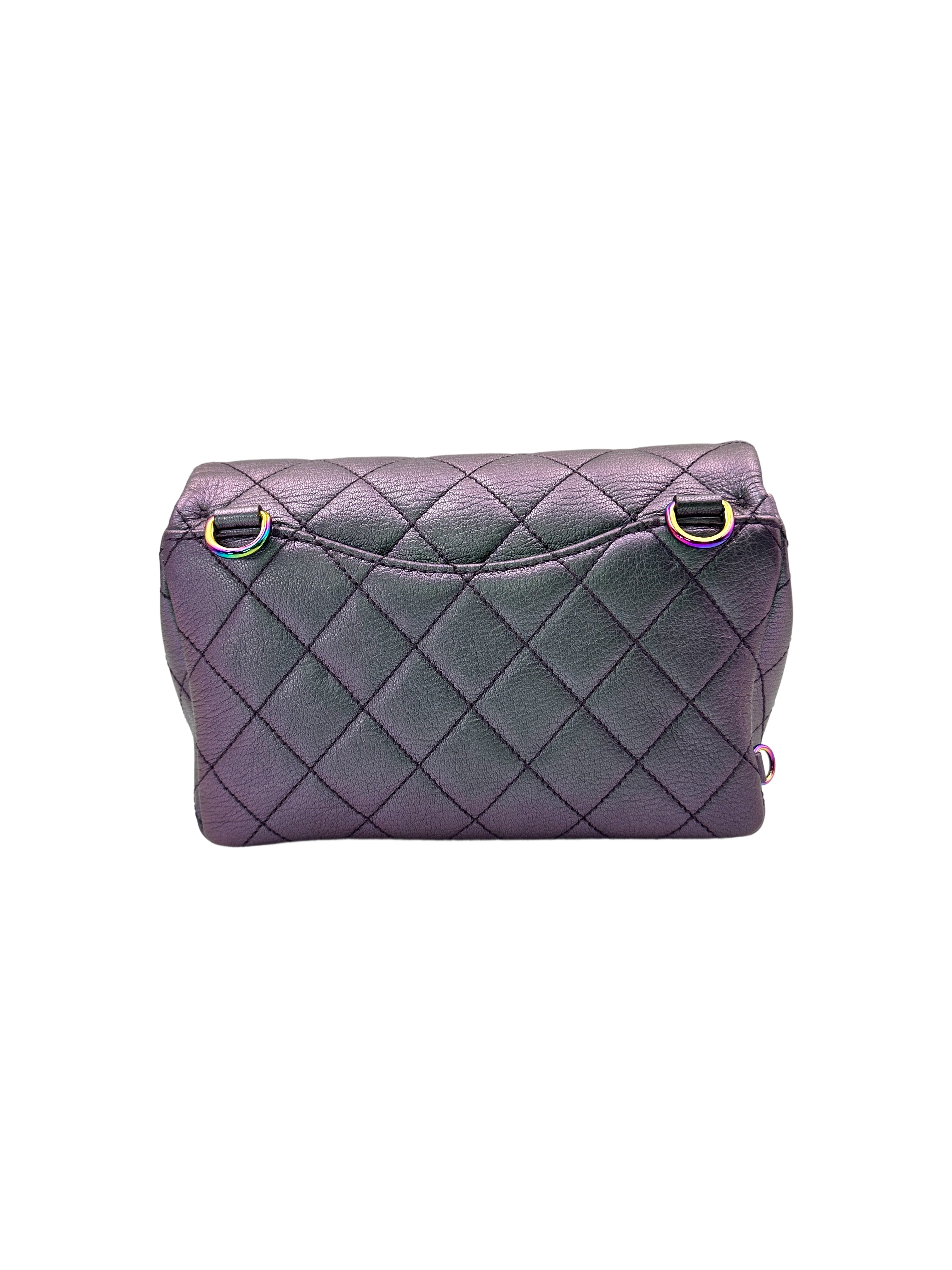 Chanel Iridescent Purple Quilted Leather Flap Bag With Rainbow Hardware(21***71) IRIS098