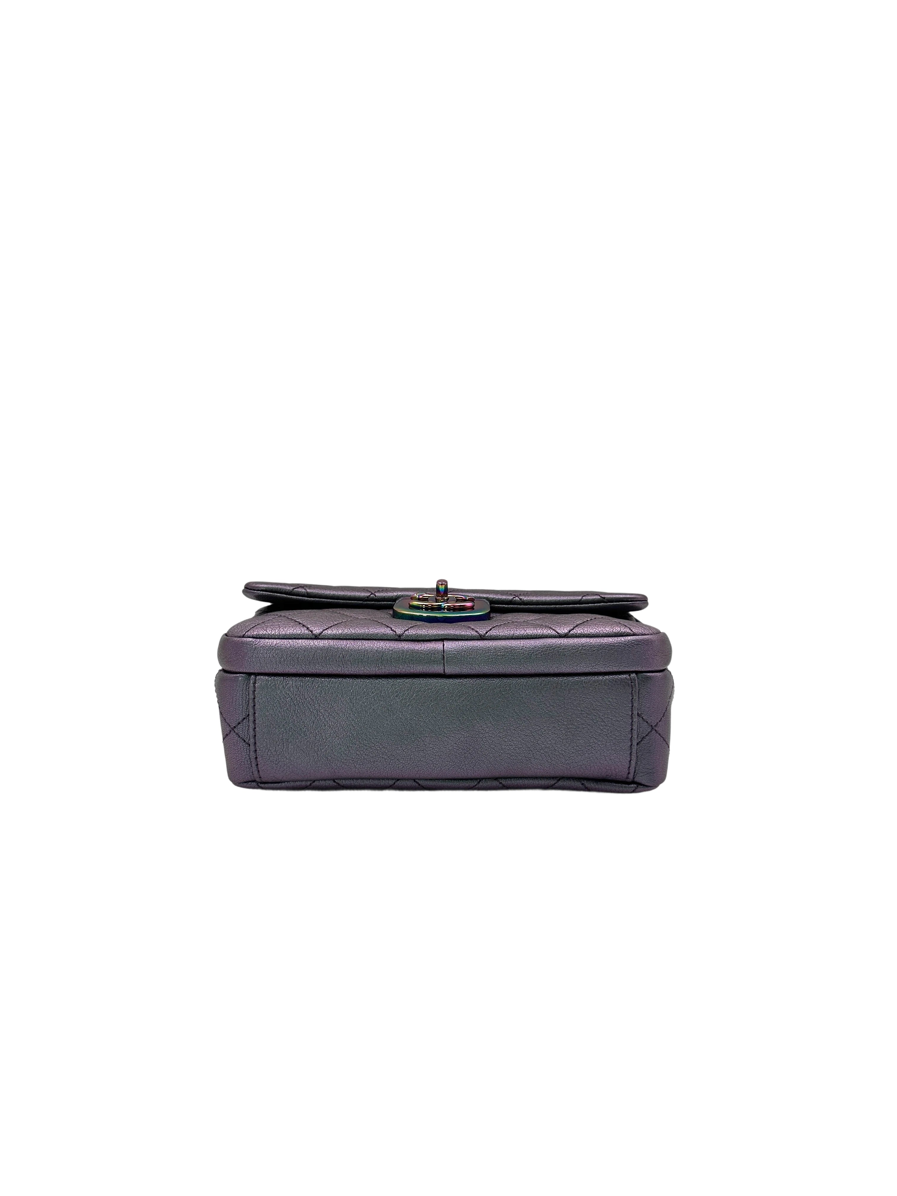 Chanel Iridescent Purple Quilted Leather Flap Bag With Rainbow Hardware(21***71) IRIS098