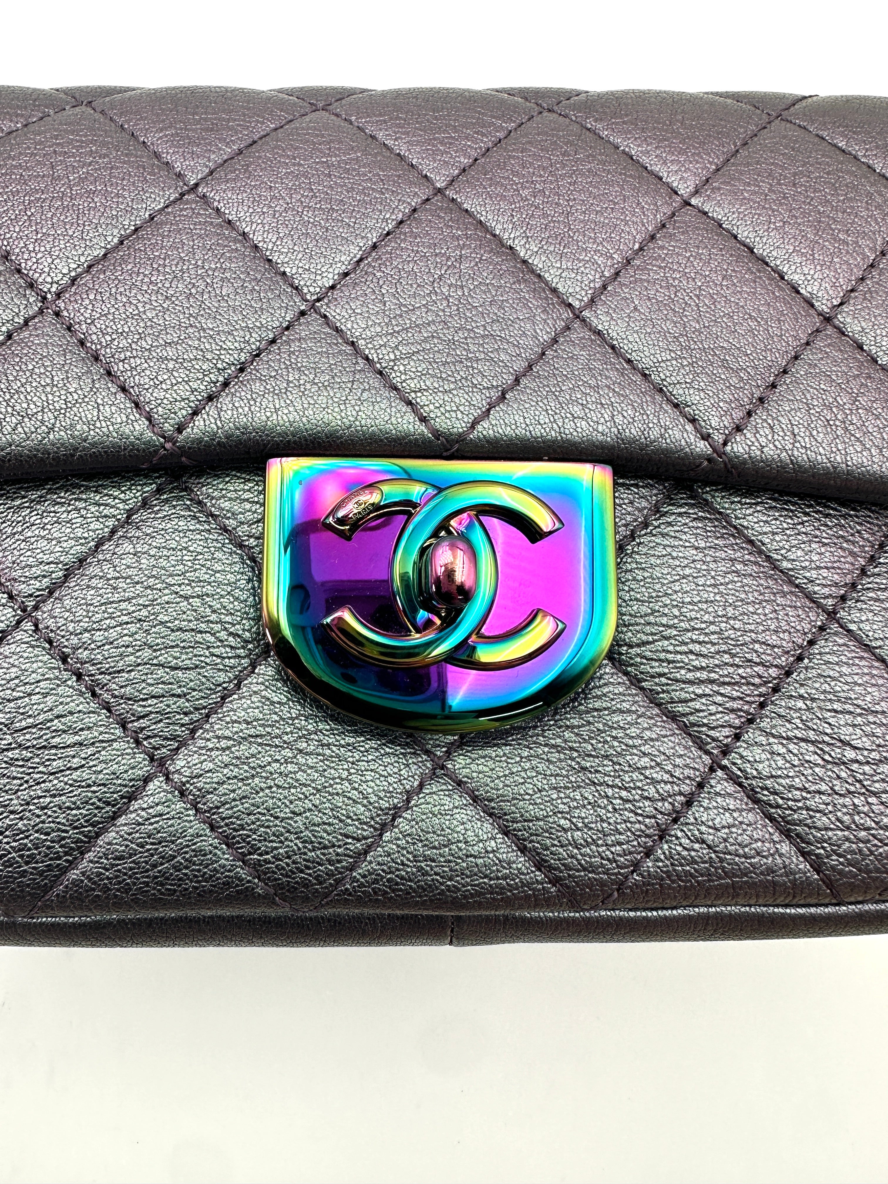 Chanel Iridescent Purple Quilted Leather Flap Bag With Rainbow Hardware(21***71) IRIS098