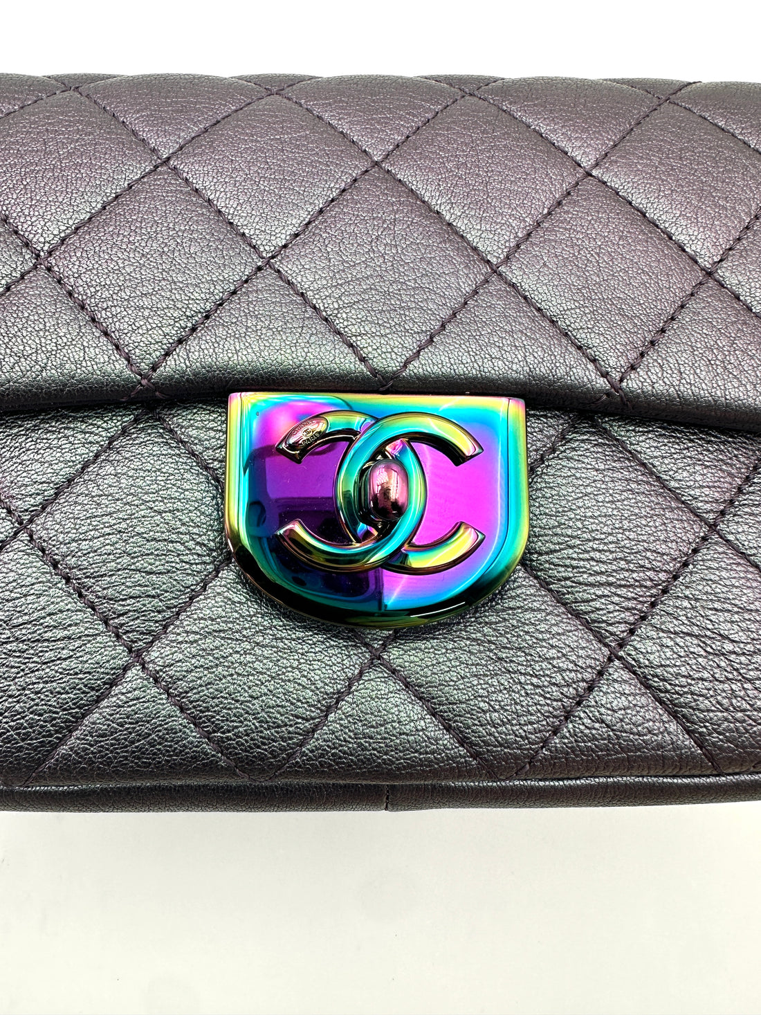 Chanel Iridescent Purple Quilted Leather Flap Bag With Rainbow Hardware(21***71) IRIS098