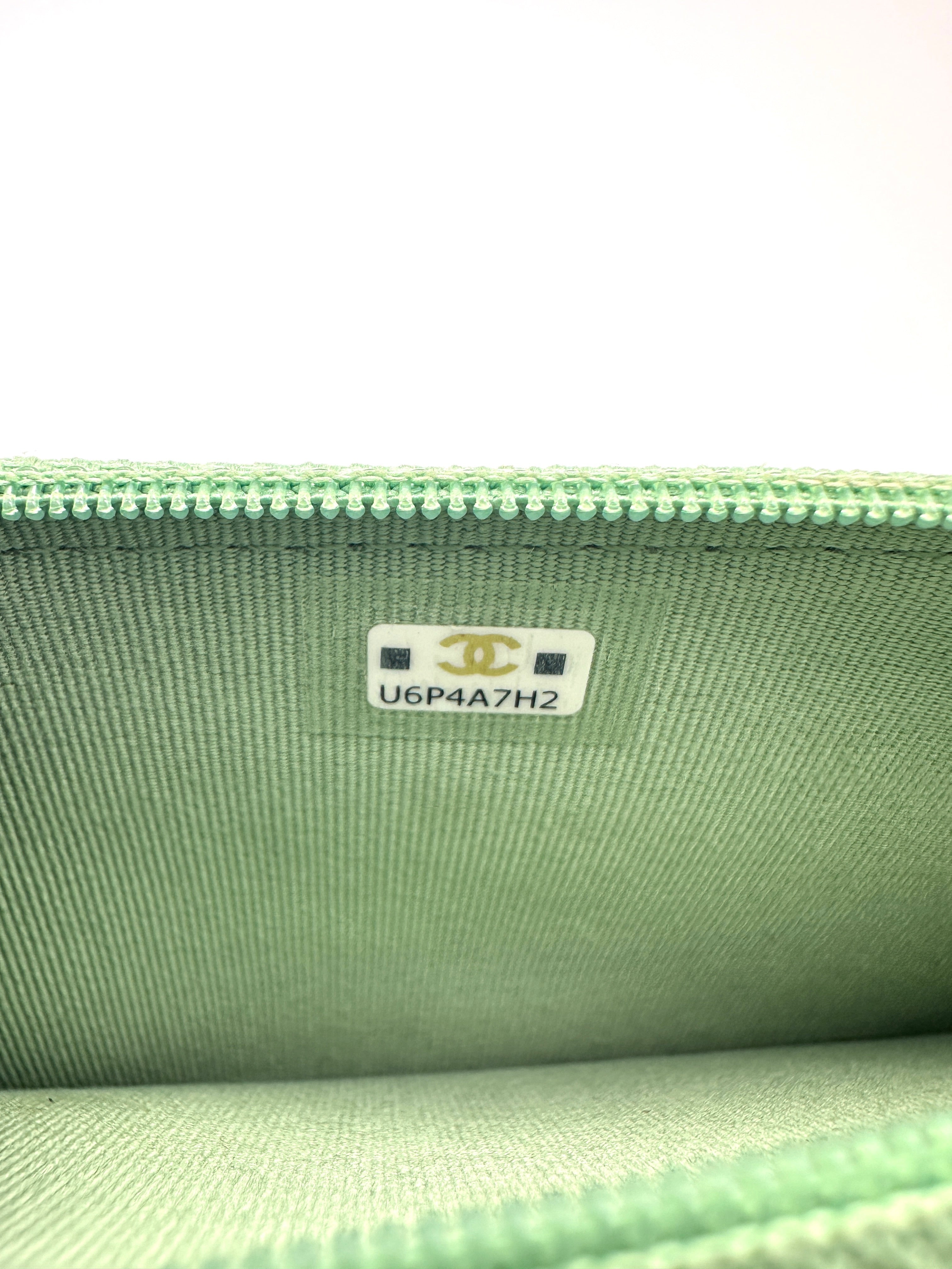 Chanel 19 Mint Green Qulited Leather Wallet On Chain With Gold Buckle(U6***H2) IRIS083