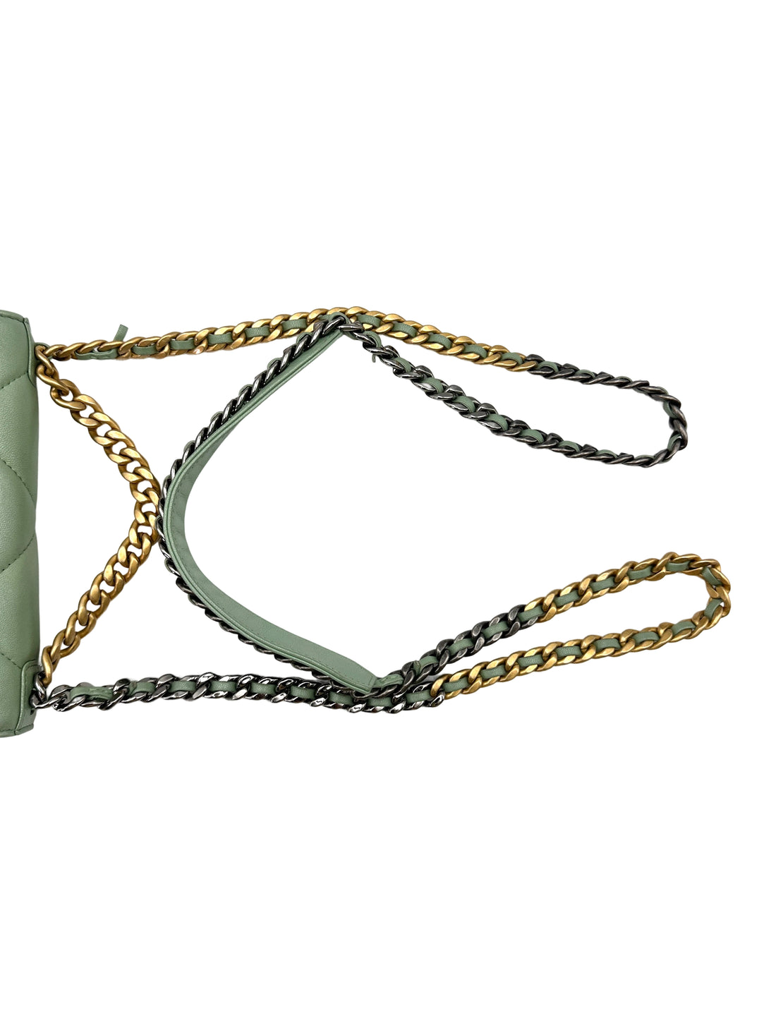 Chanel 19 Mint Green Qulited Leather Wallet On Chain With Gold Buckle(U6***H2) IRIS083