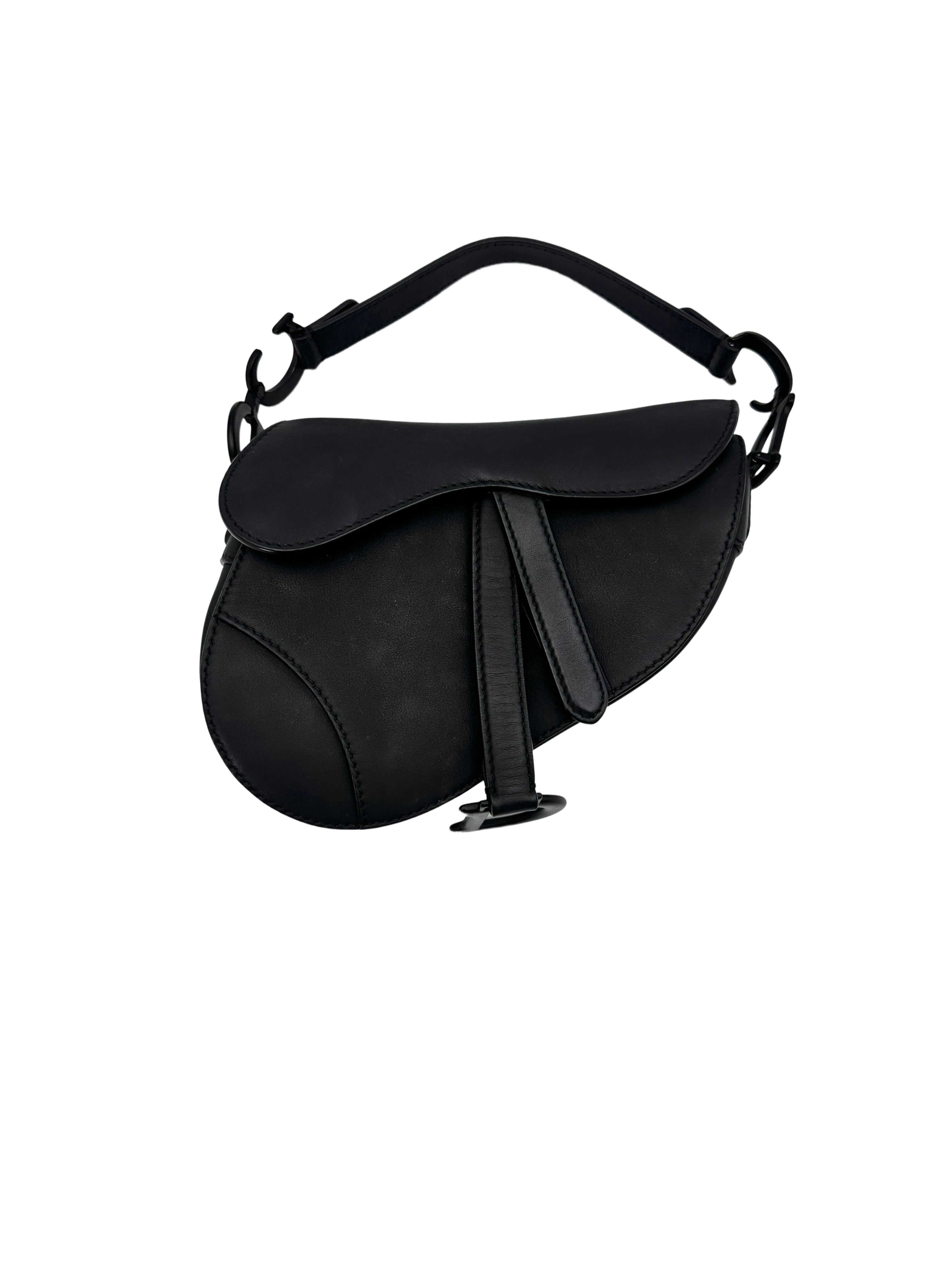Christian Dior Ultra Matte Black Leather Small Size Saddle Bag DR606