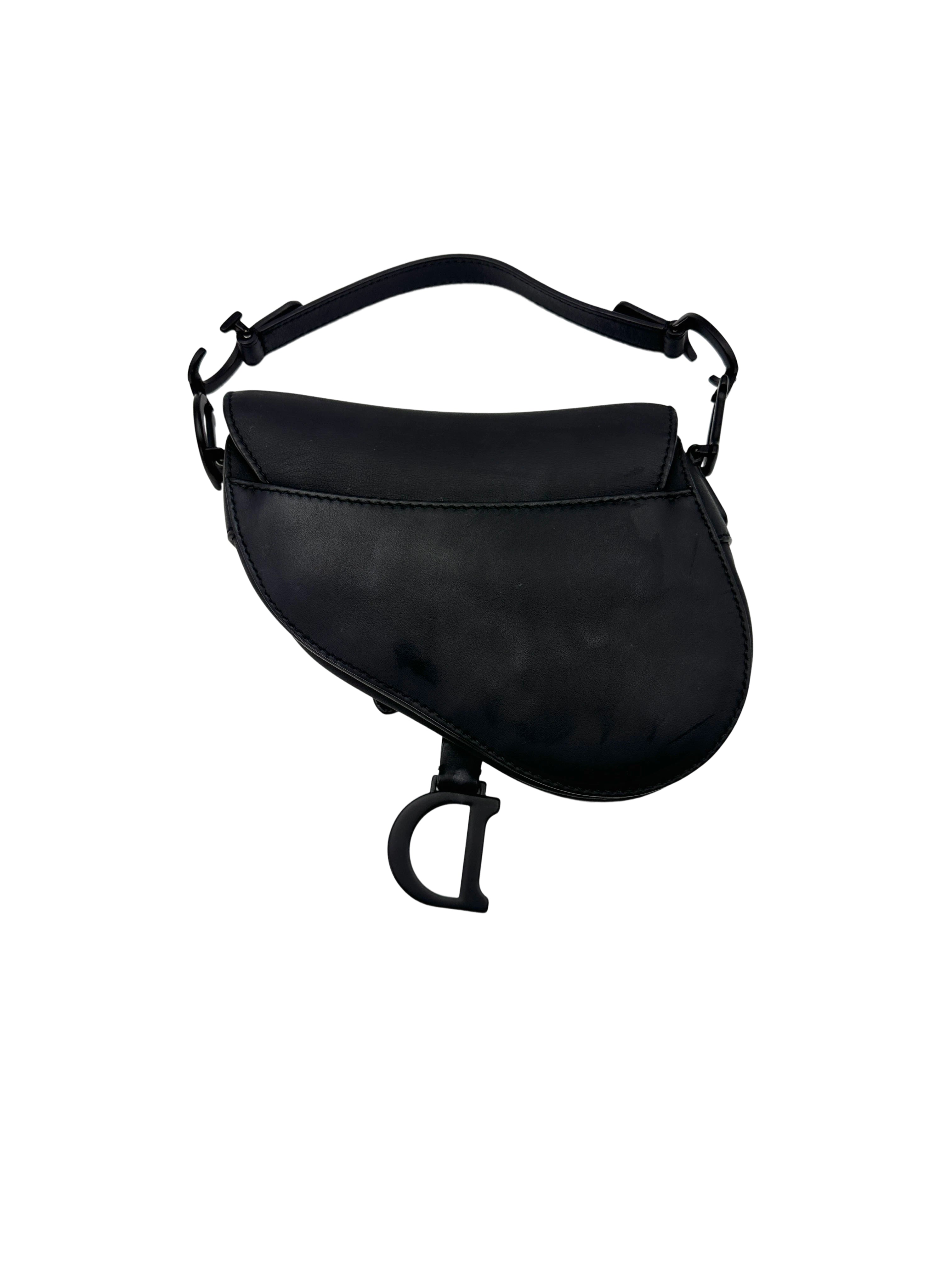 Christian Dior Ultra Matte Black Leather Small Size Saddle Bag DR606