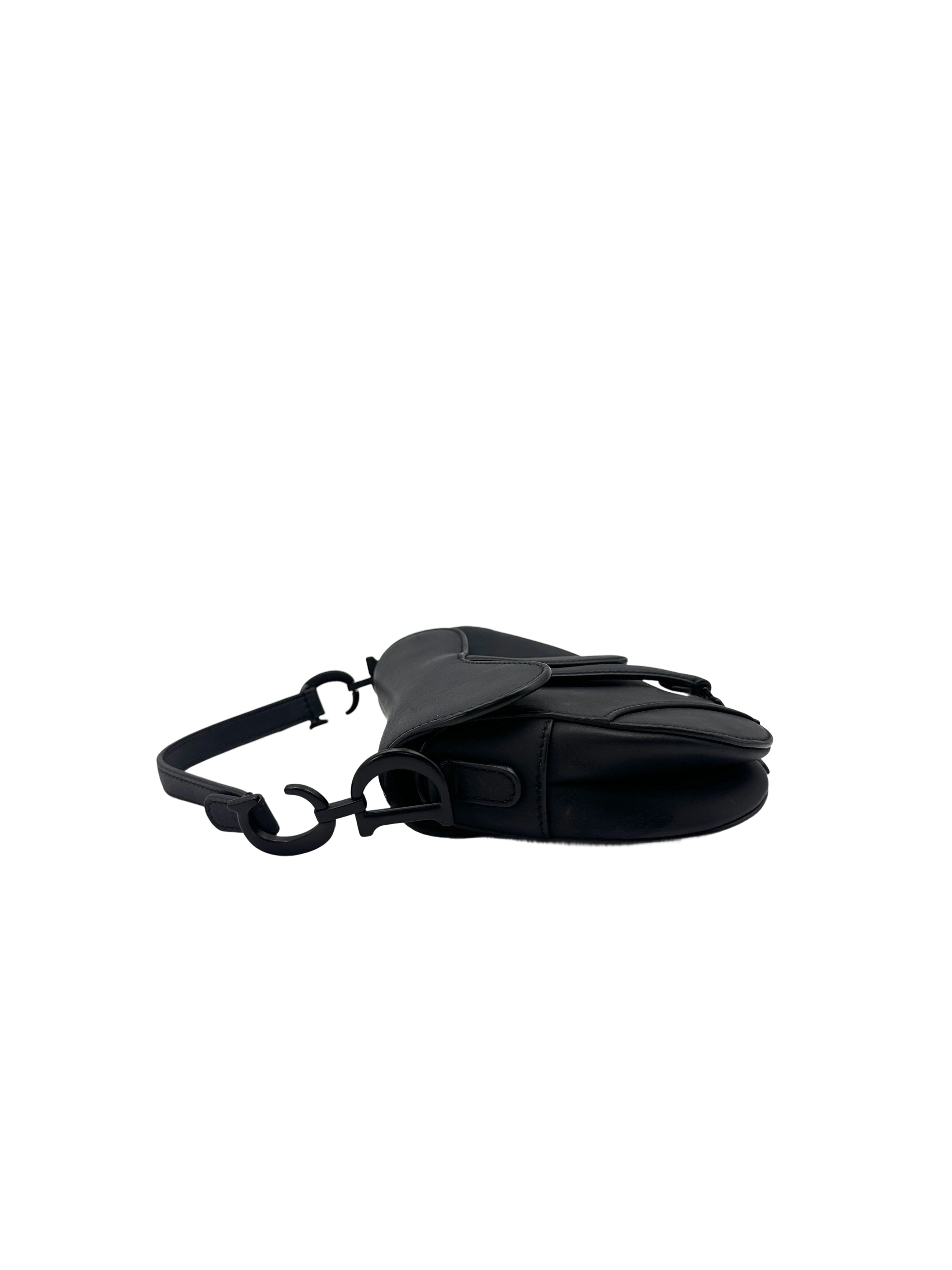 Christian Dior Ultra Matte Black Leather Small Size Saddle Bag DR606