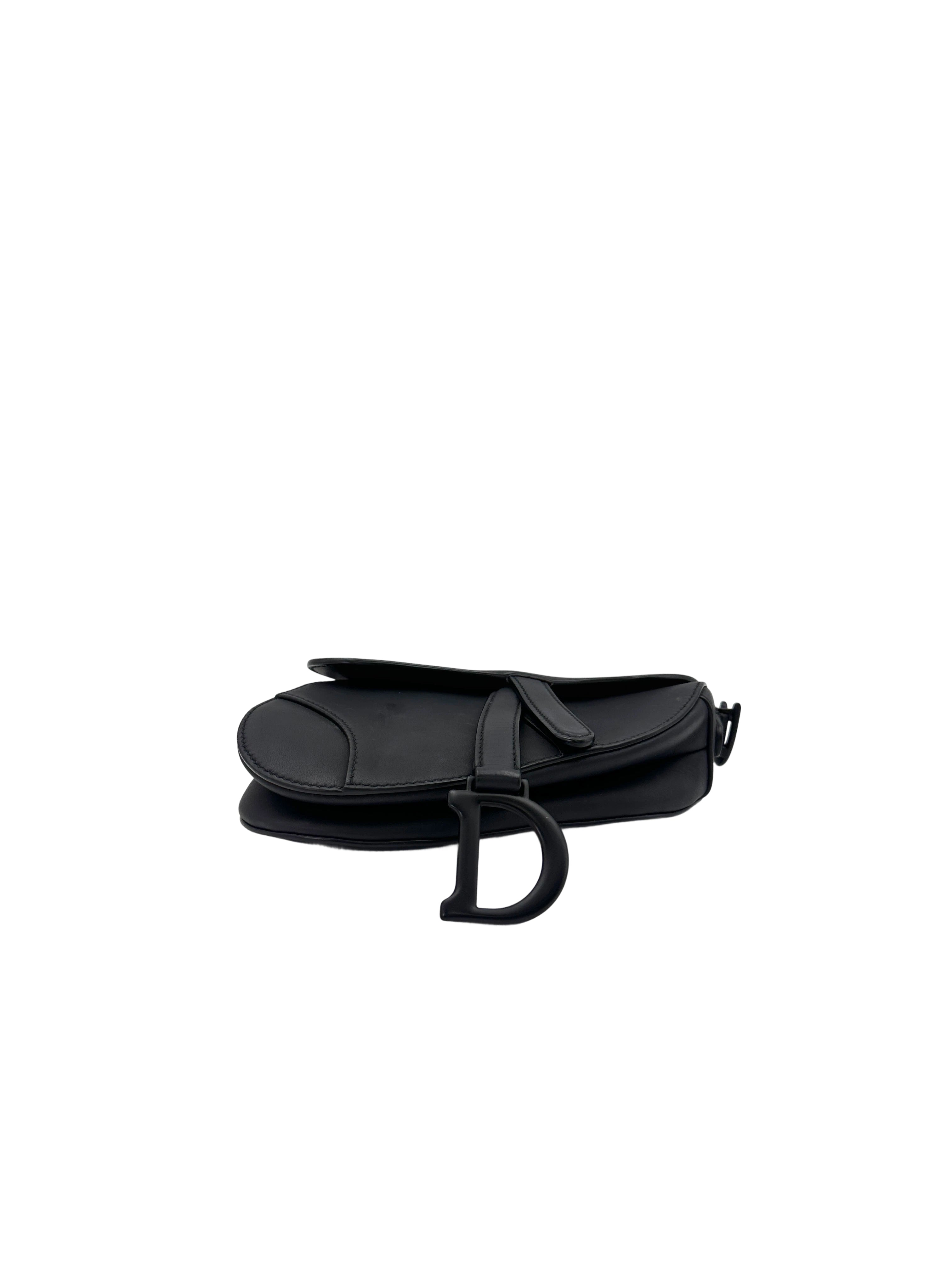 Christian Dior Ultra Matte Black Leather Small Size Saddle Bag DR606