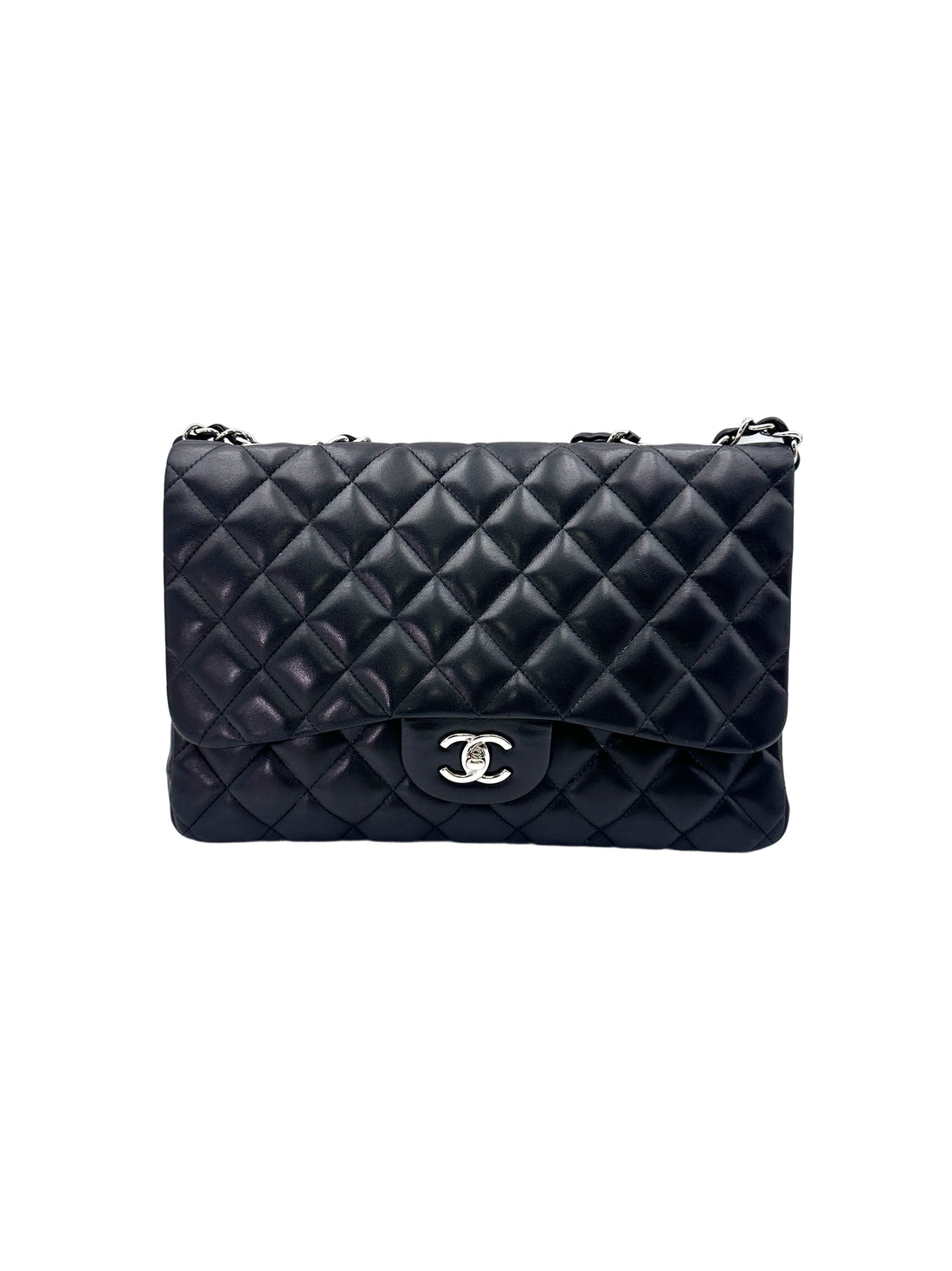 Chanel Classic Flap Black Quilted Lambskin Jumbo Shoulder Bag With Silver Buckle(13***45) CC1627