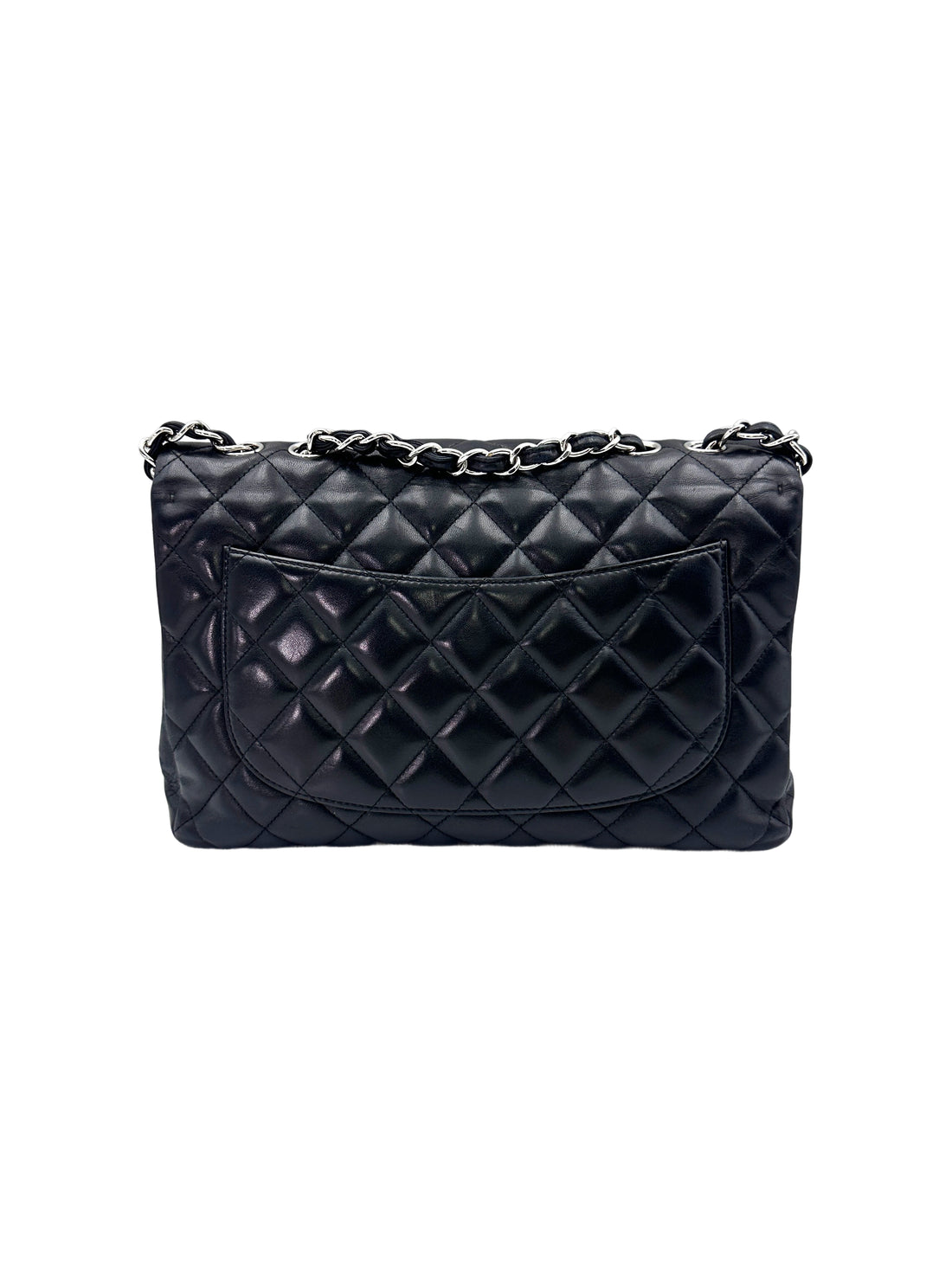 Chanel Classic Flap Black Quilted Lambskin Jumbo Shoulder Bag With Silver Buckle(13***45) CC1627