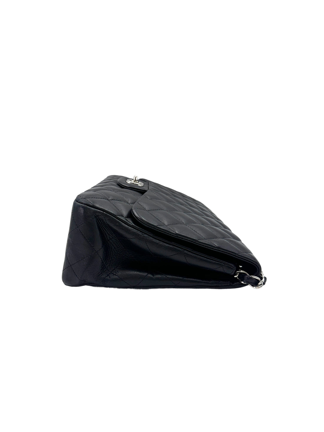 Chanel Classic Flap Black Quilted Lambskin Jumbo Shoulder Bag With Silver Buckle(13***45) CC1627