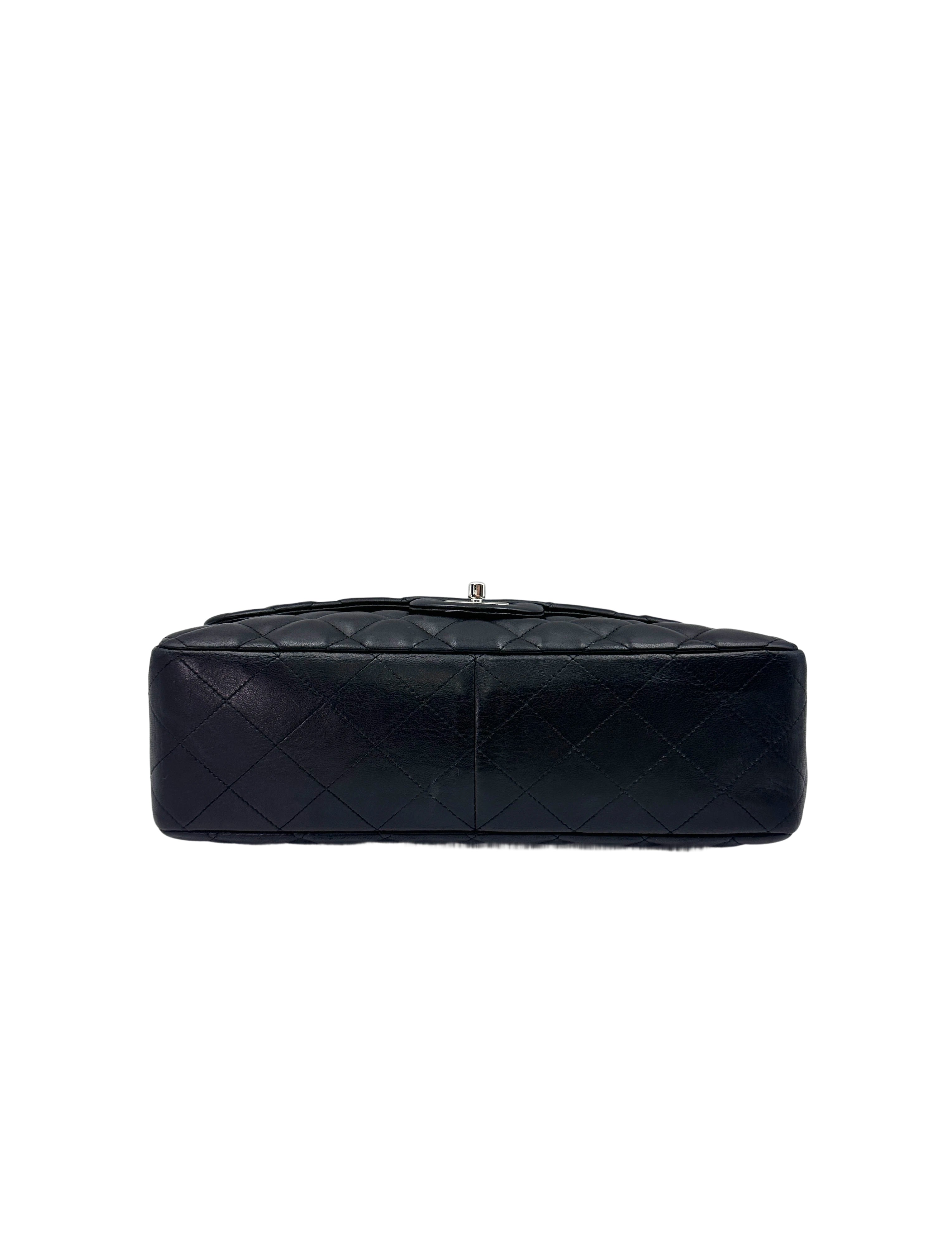 Chanel Classic Flap Black Quilted Lambskin Jumbo Shoulder Bag With Silver Buckle(13***45) CC1627