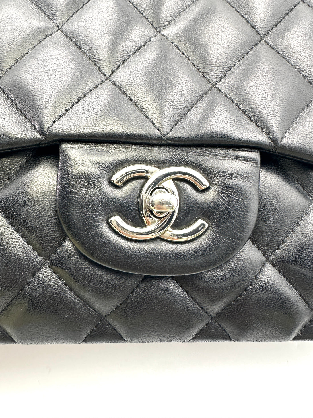 Chanel Classic Flap Black Quilted Lambskin Jumbo Shoulder Bag With Silver Buckle(13***45) CC1627