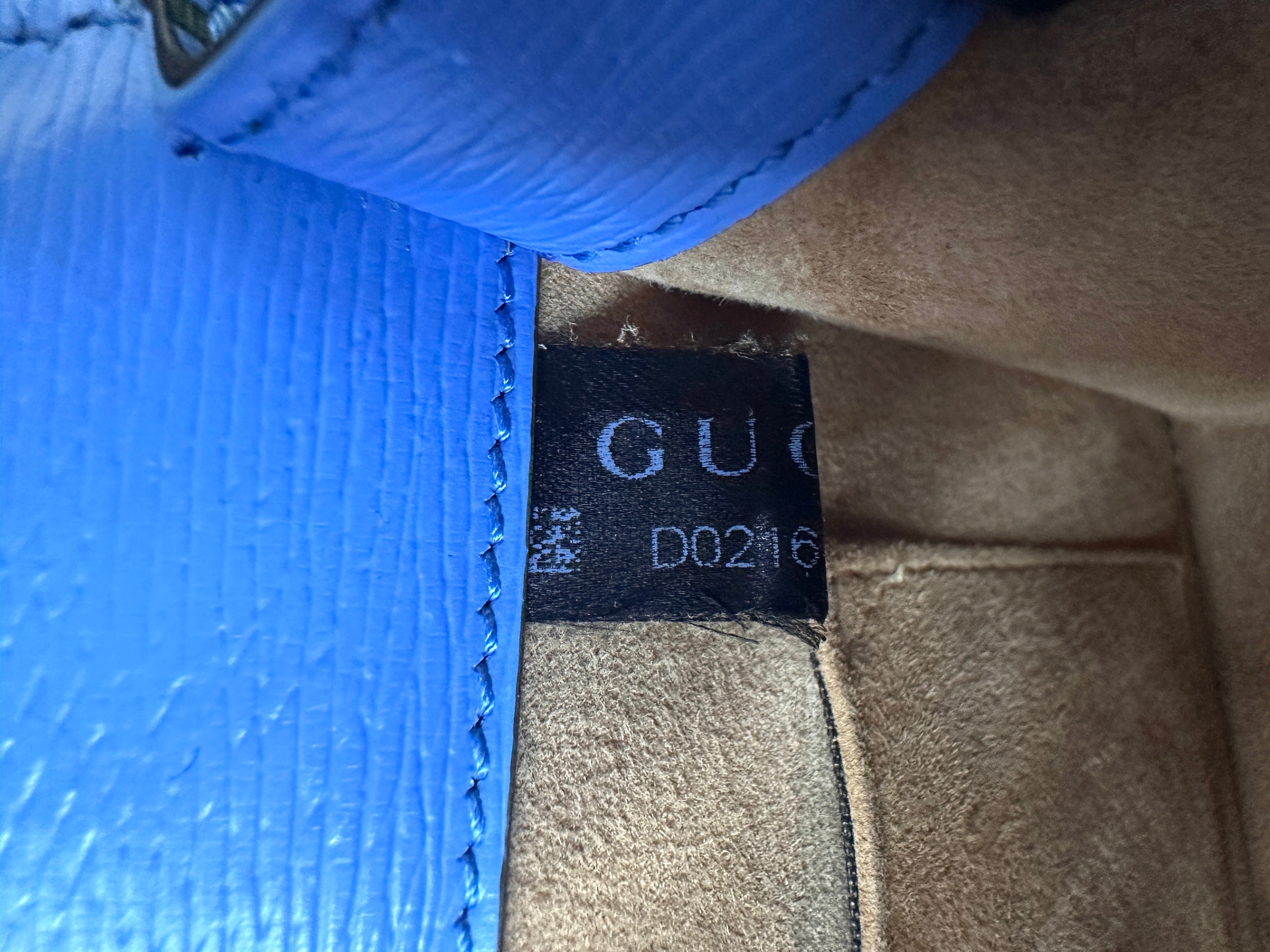 Gucci Sylvie Blue Floral Print Leather Small Size Top Handle Bag GG798