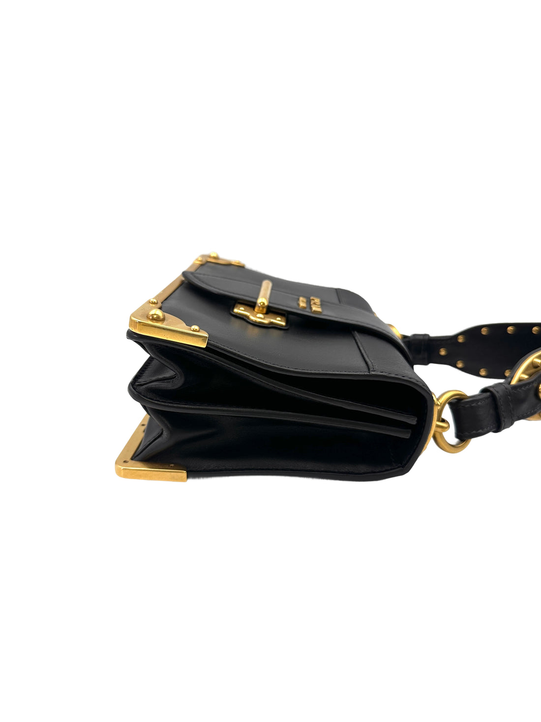 Prada Cahier Black Saffiano Leather Shoulder Bag With Gold Hardware PR215