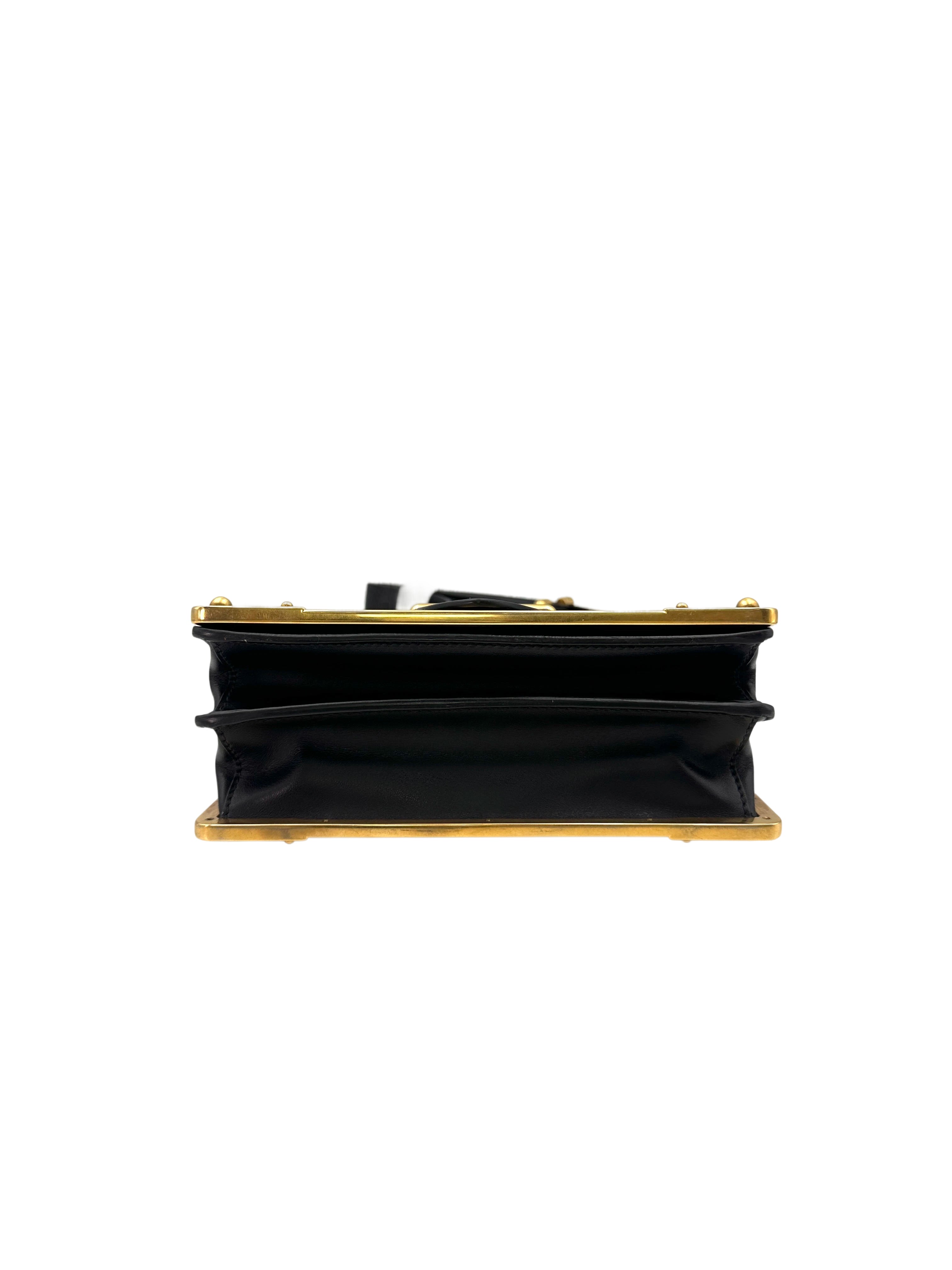 Prada Cahier Black Saffiano Leather Shoulder Bag With Gold Hardware PR215