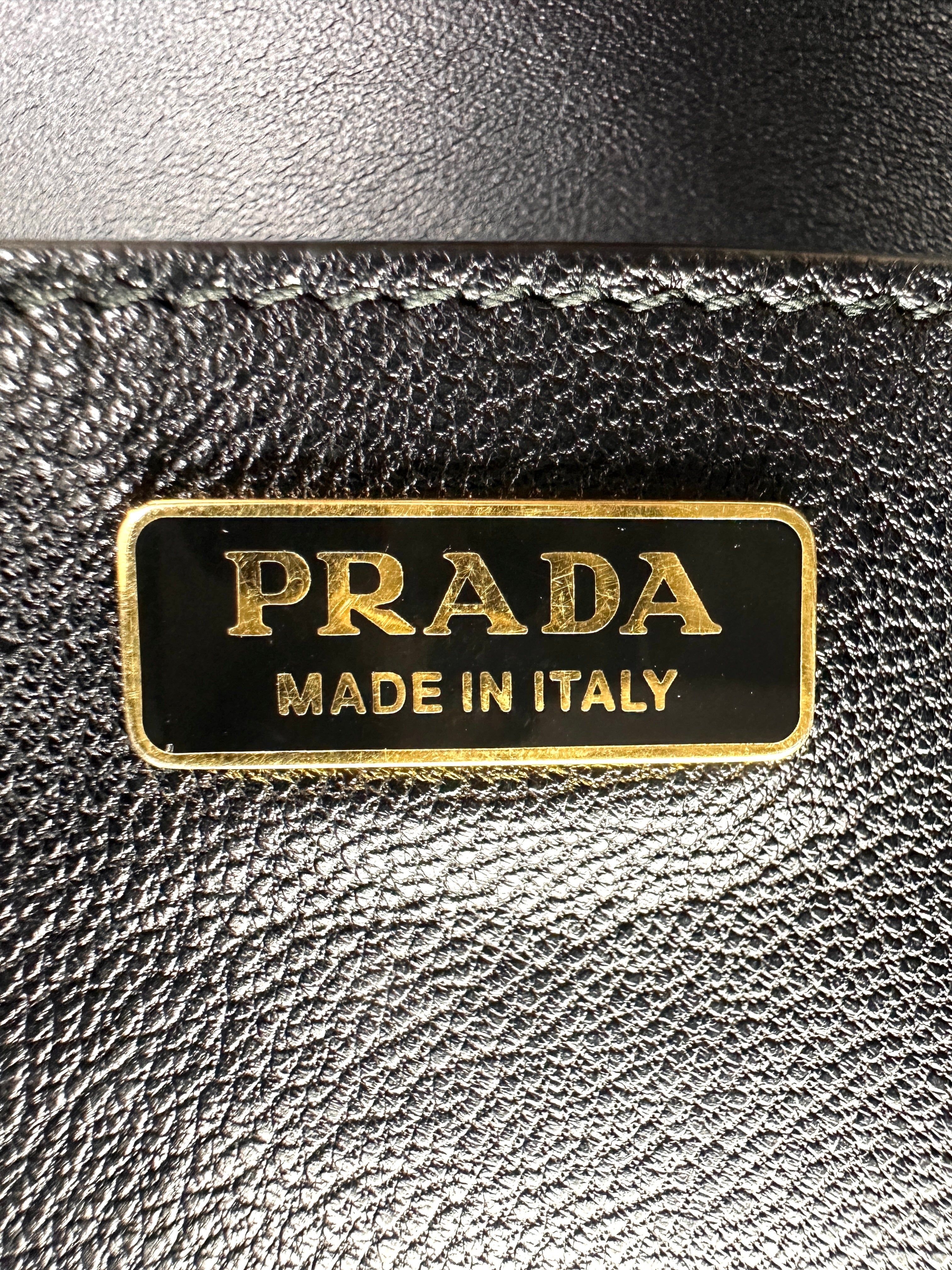 Prada Cahier Black Saffiano Leather Shoulder Bag With Gold Hardware PR215