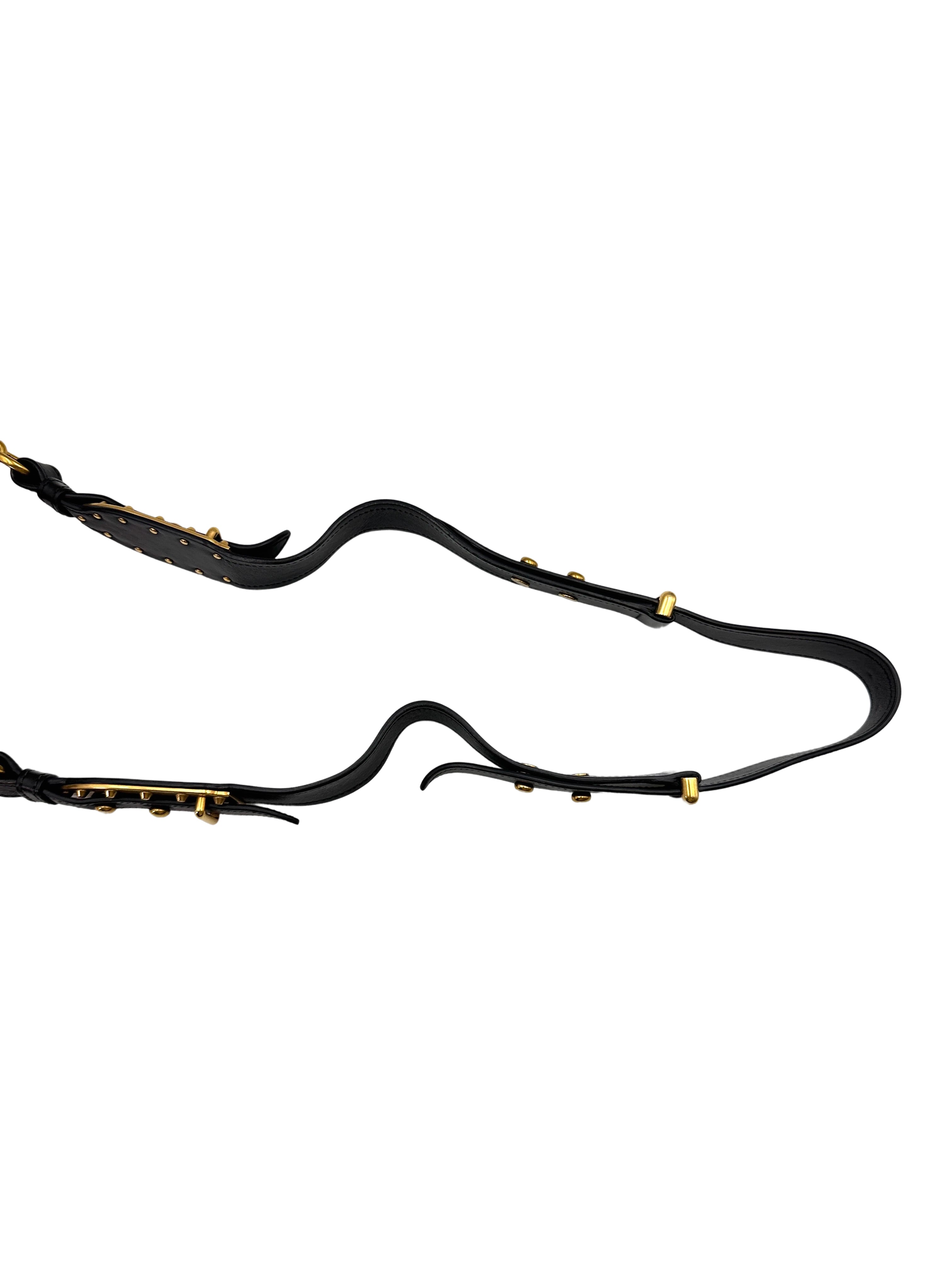 Prada Cahier Black Saffiano Leather Shoulder Bag With Gold Hardware PR215