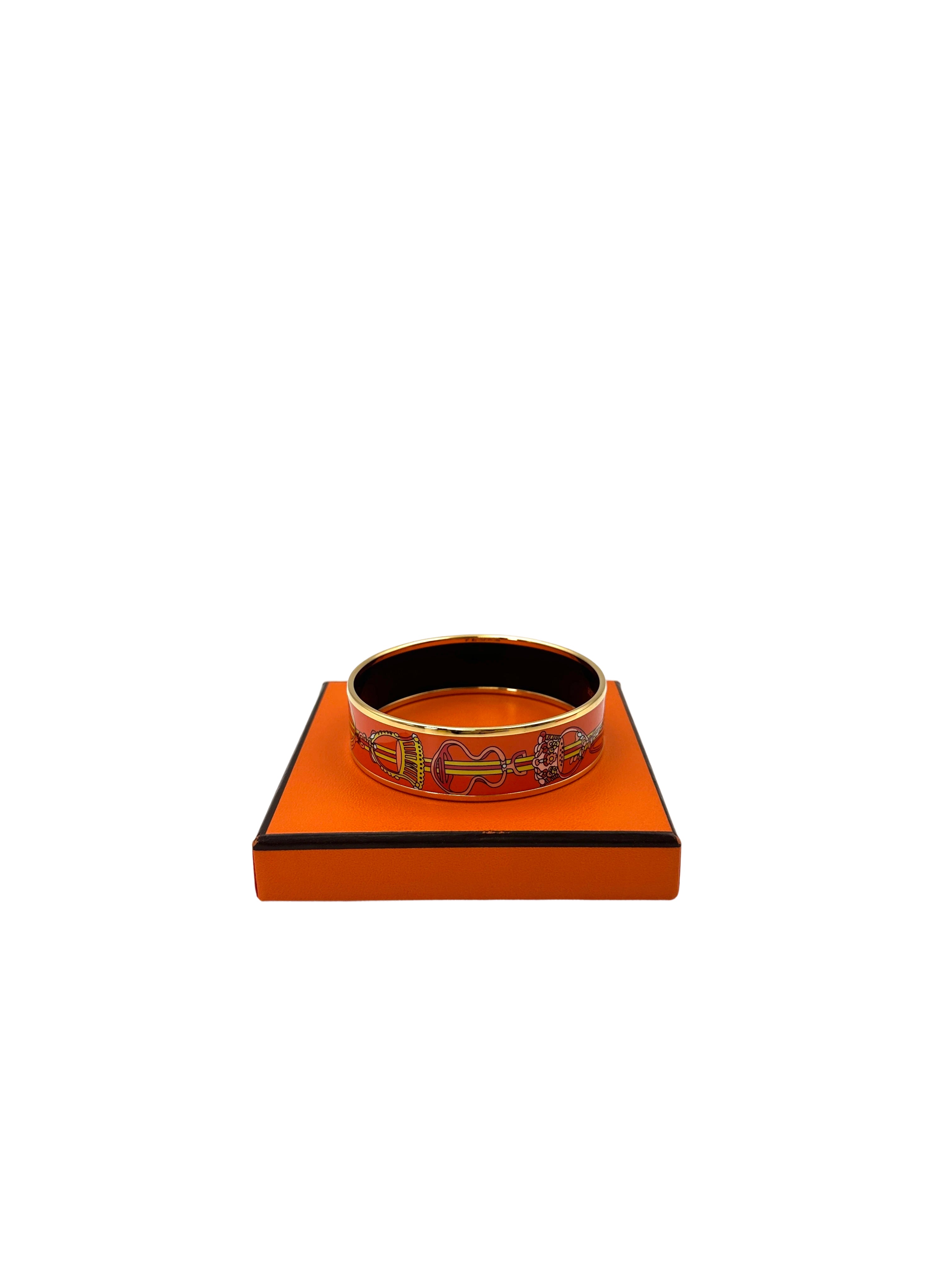 Hermes Orange Wide Enamel Bangle IRIS108