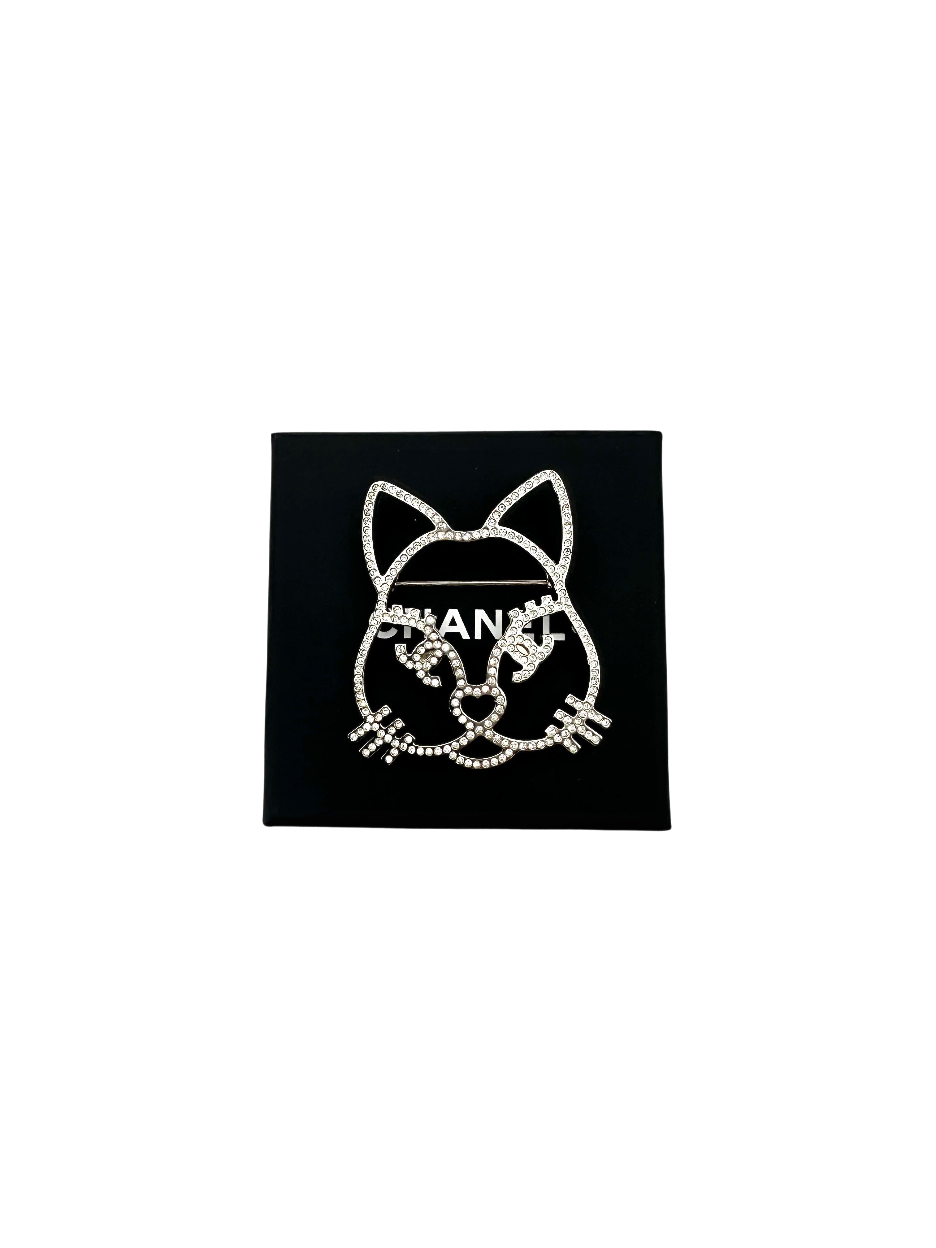 Chanel Crystal Choupette Cat Emoji Brooch IRIS105
