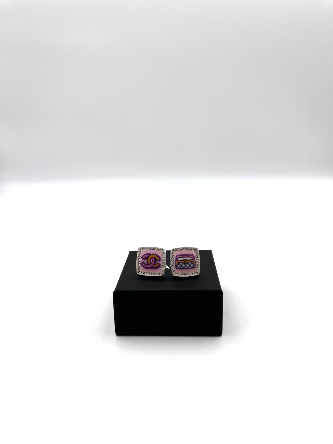 Chanel 24C Resin Crystal CC Logo & Flap Bag Asymmetrical Stud Earrings IRIS104