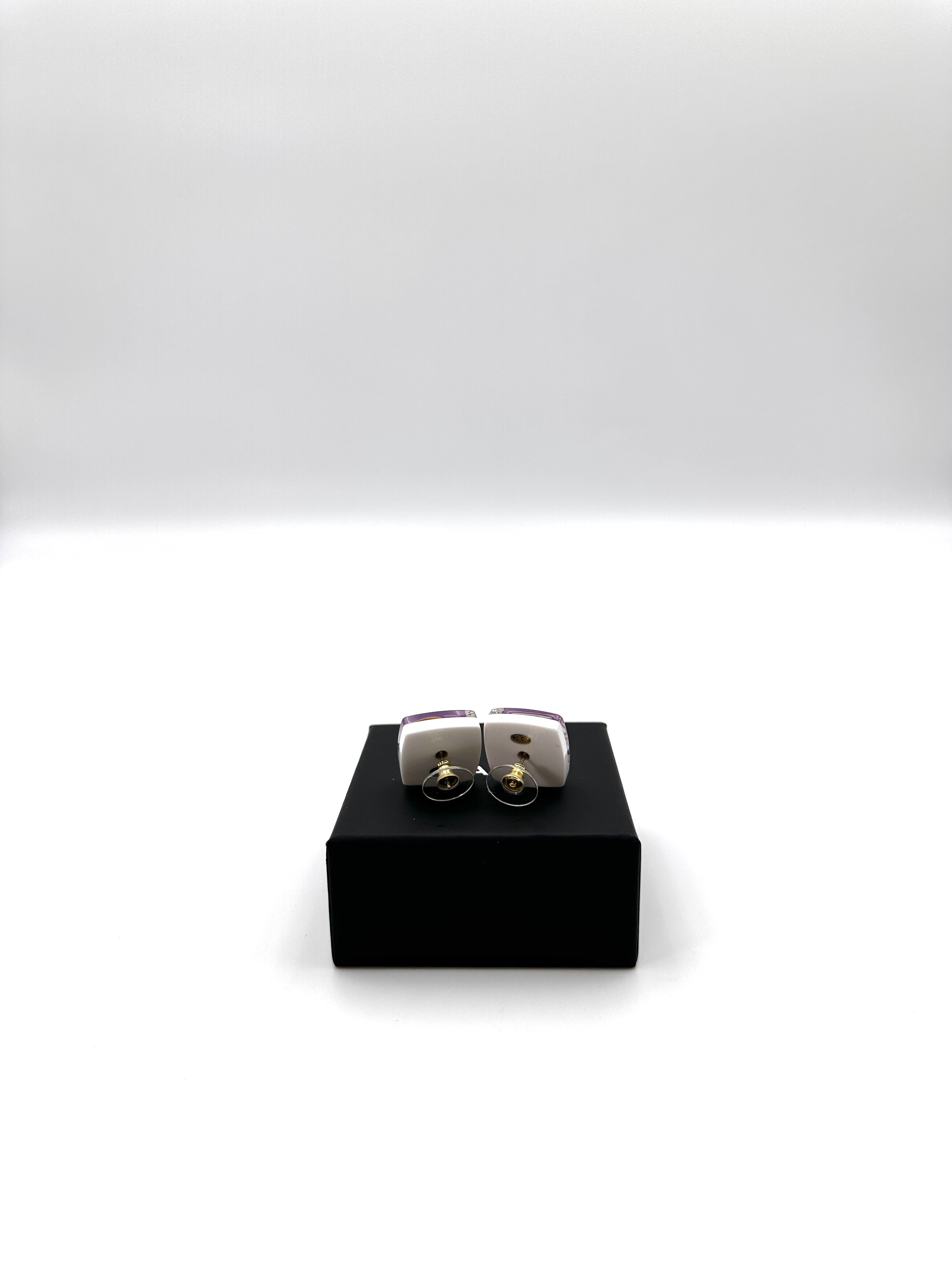Chanel 24C Resin Crystal CC Logo & Flap Bag Asymmetrical Stud Earrings IRIS104