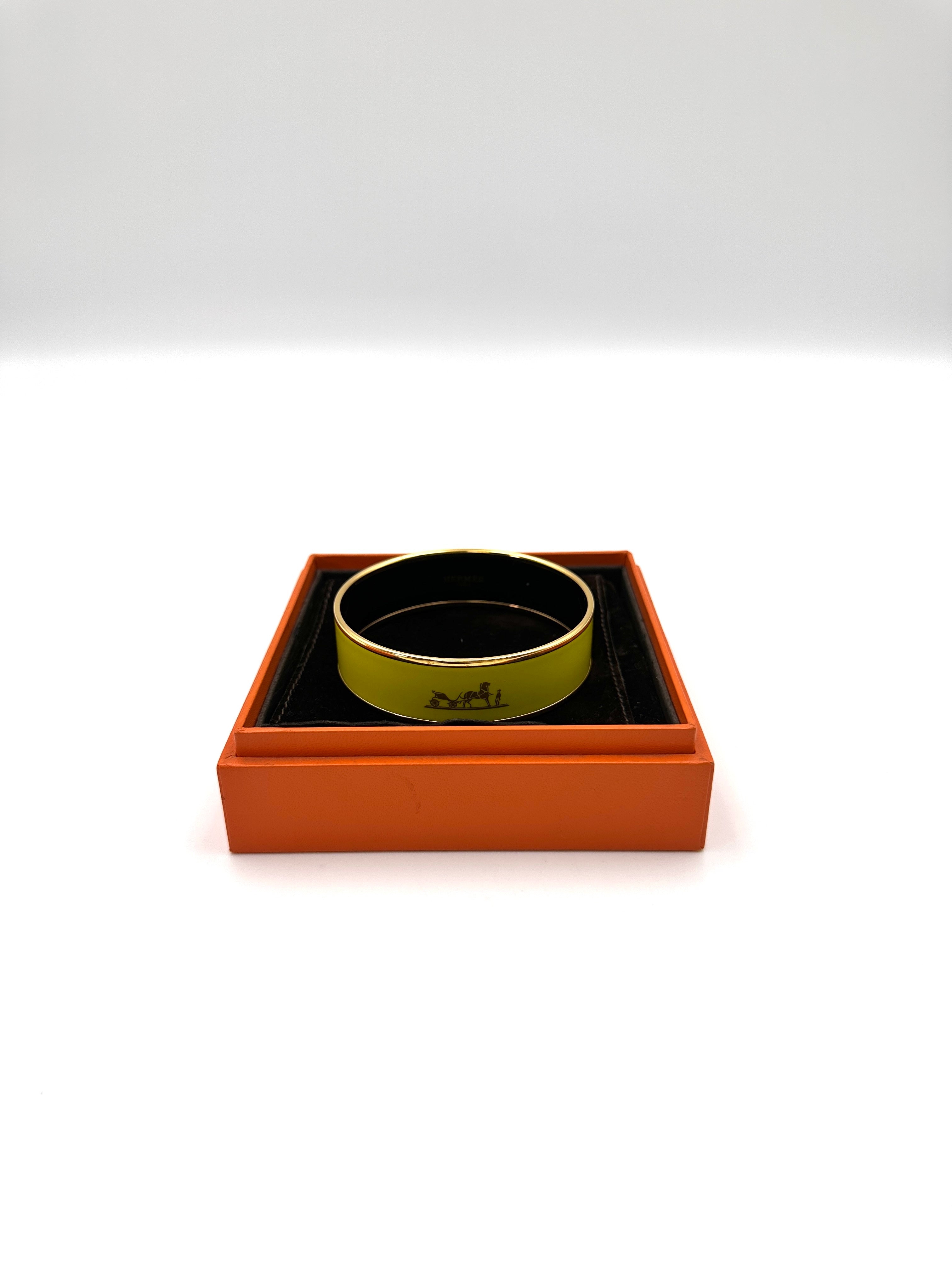 Hermes Yellow Enamel Caleche Bangle IRIS109